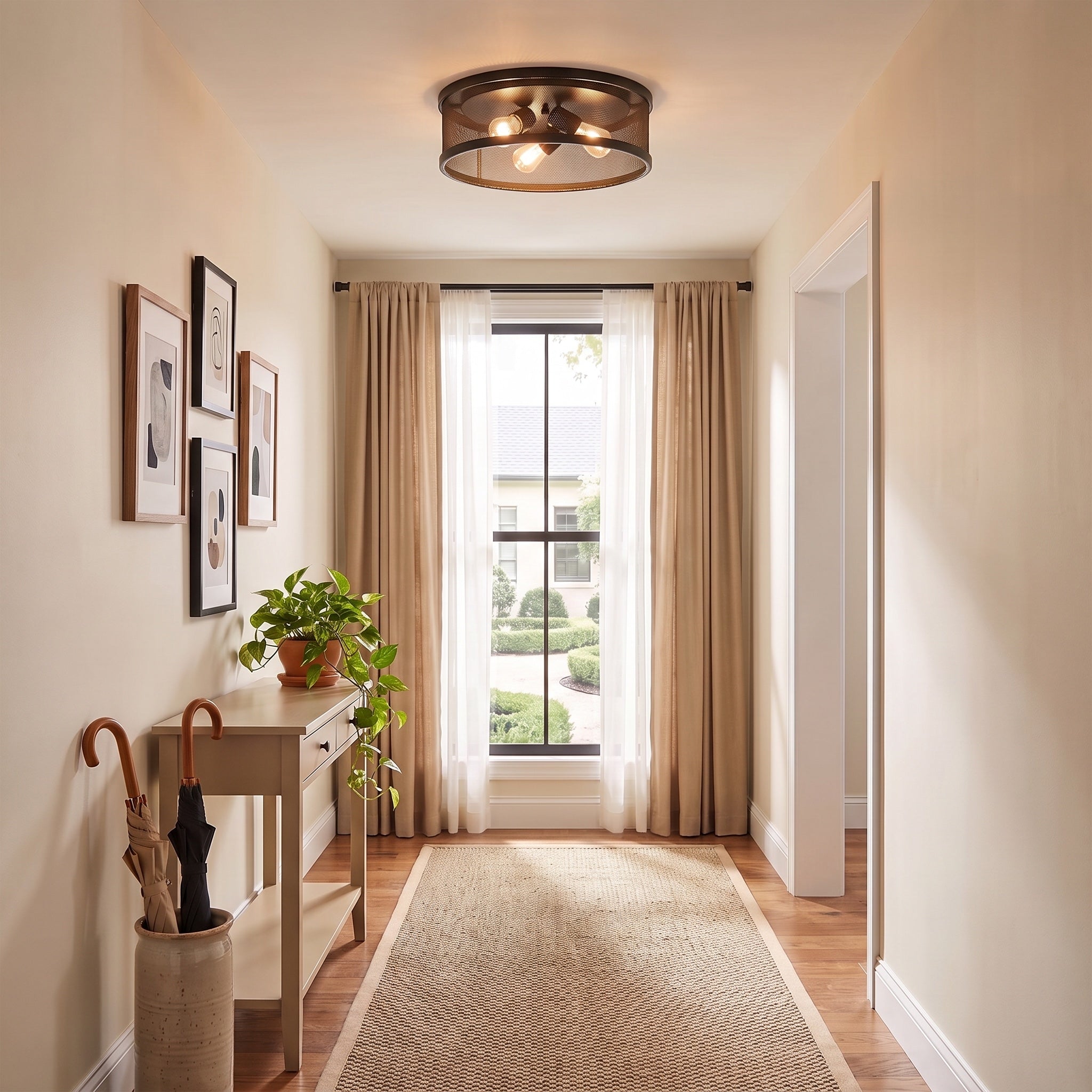 Channing Collection by Golden Lighting, AI-visualized hallway scene