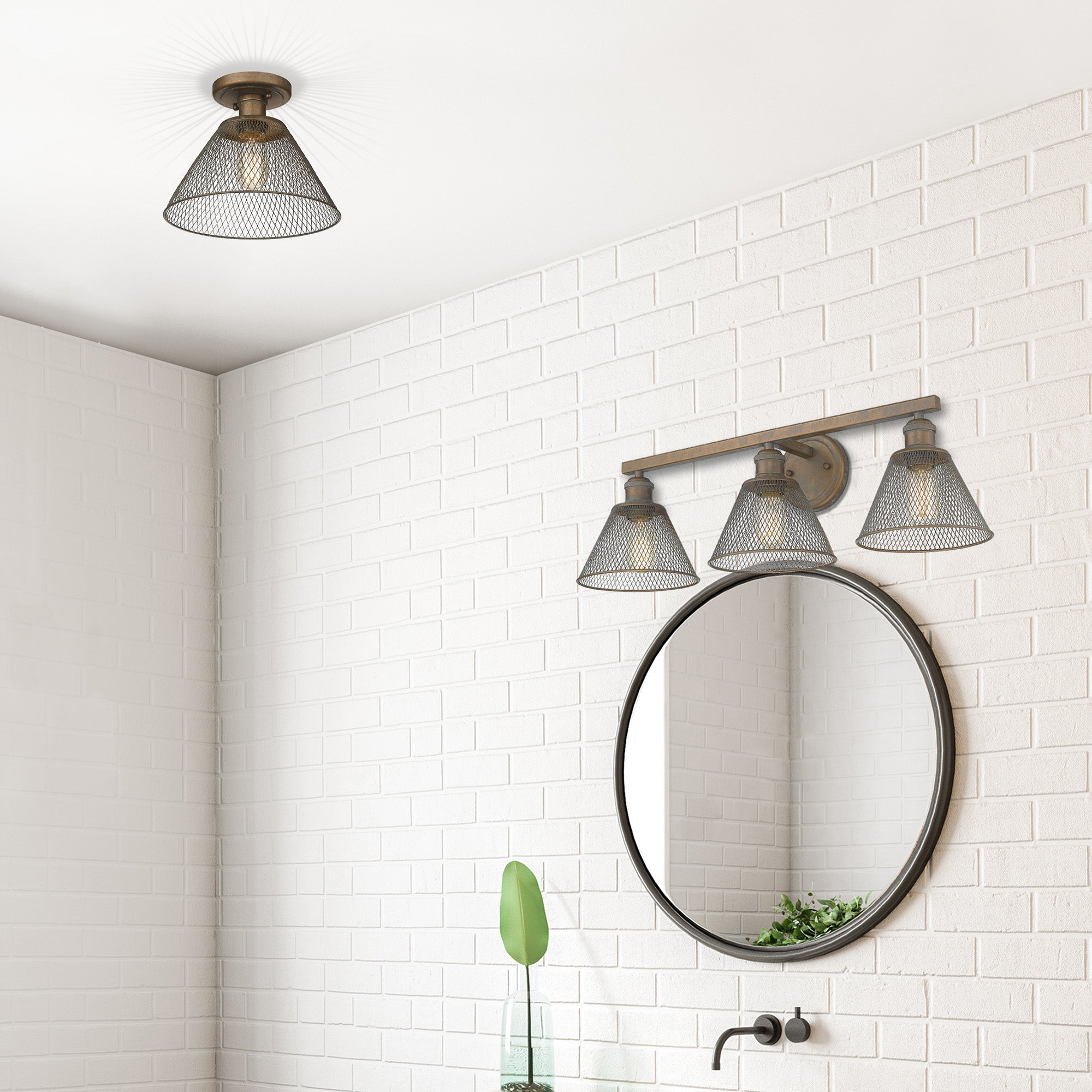 Yep by Golden Lighting Carver 1-light Semi-Flush Mount in Copper Patina