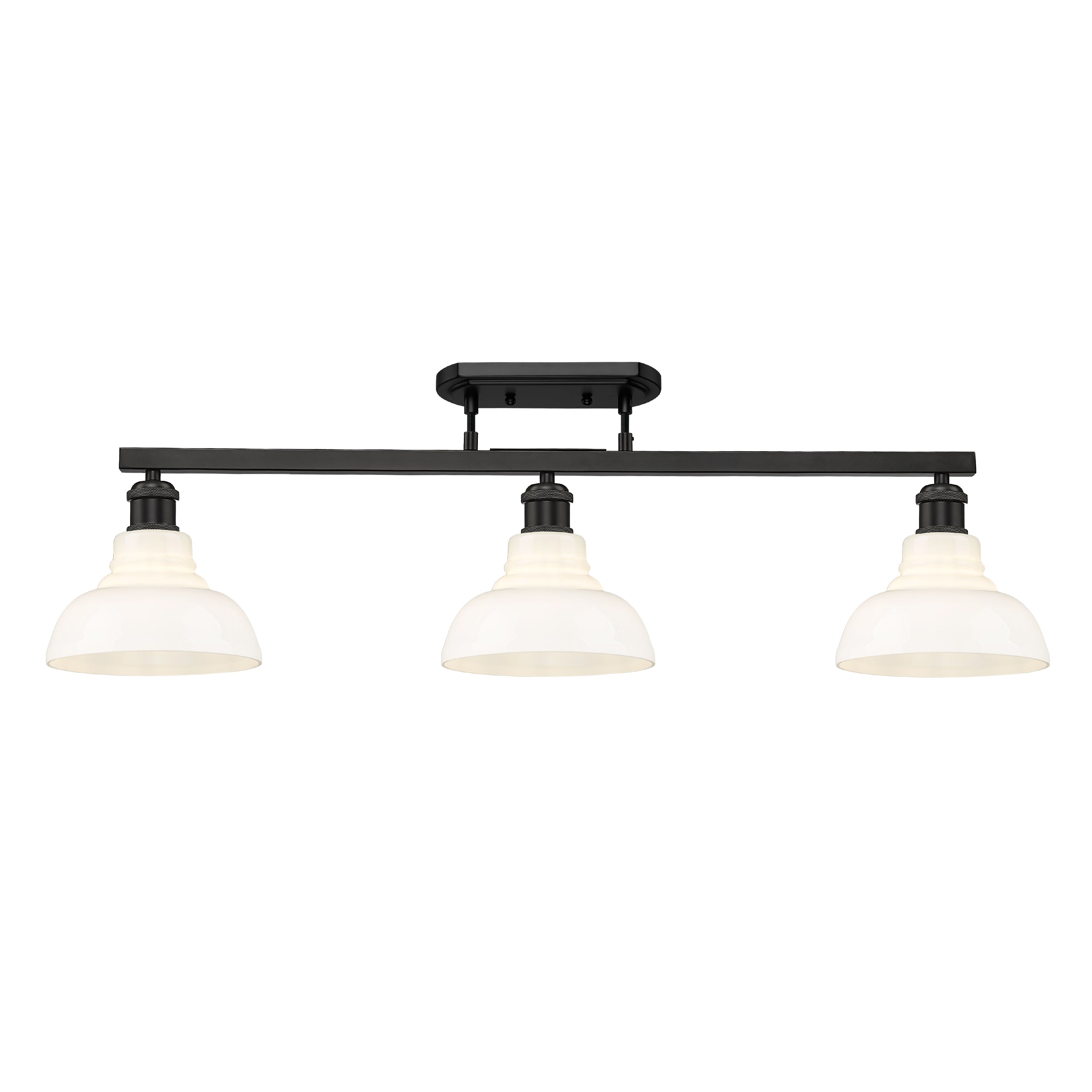 Yep by Golden Lighting Carver 3-light Semi-Flush Mount in Matte Black and Vintage Milk Glass