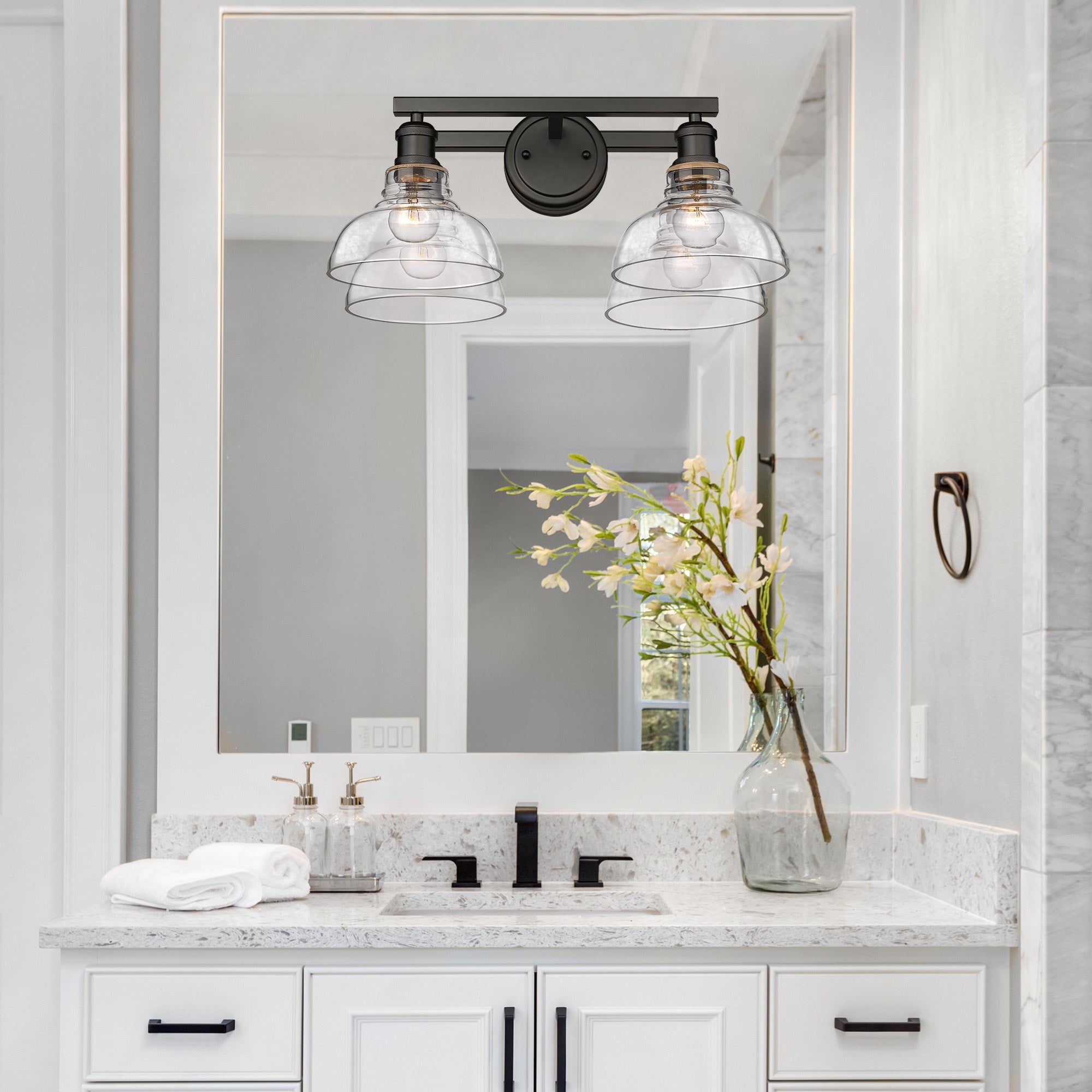 Yep by Golden Lighting Carver 2-light Vanity in Matte Black and Clear Glass - - Golden Lighting