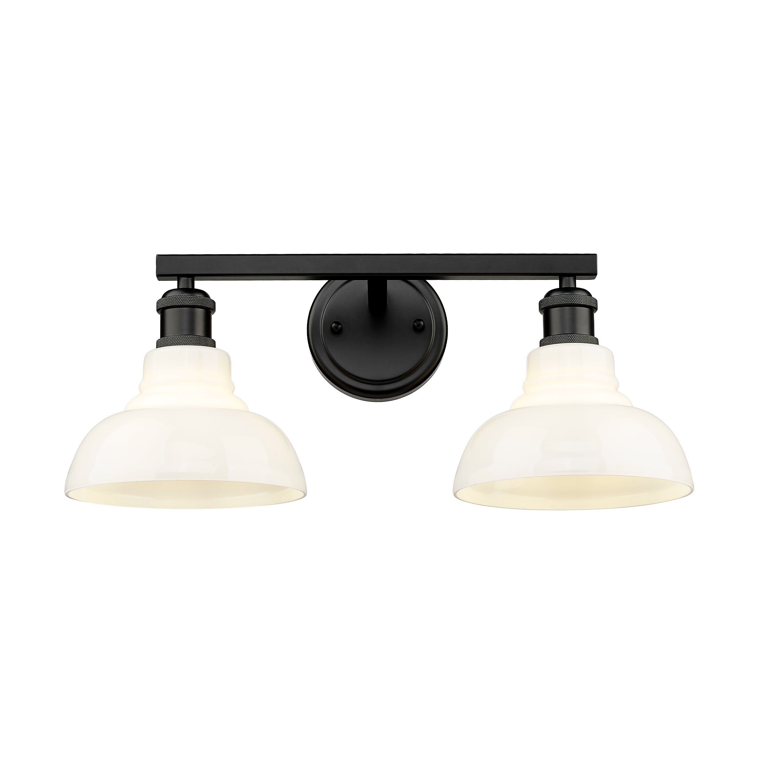 Yep by Golden Lighting Carver 2-light Vanity in Matte Black and Vintage Milk Glass