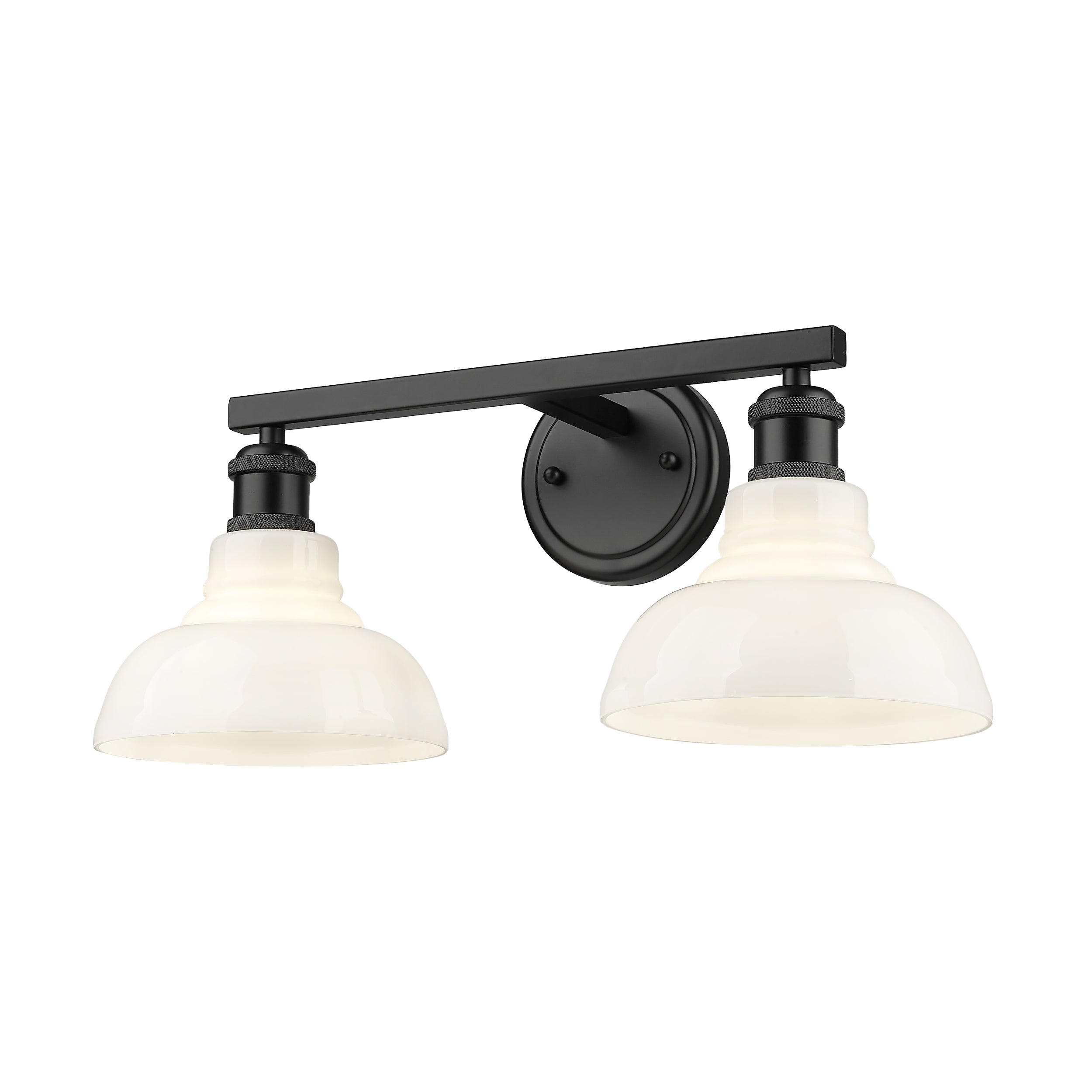 Yep by Golden Lighting Carver 2-light Vanity in Matte Black and Vintage Milk Glass