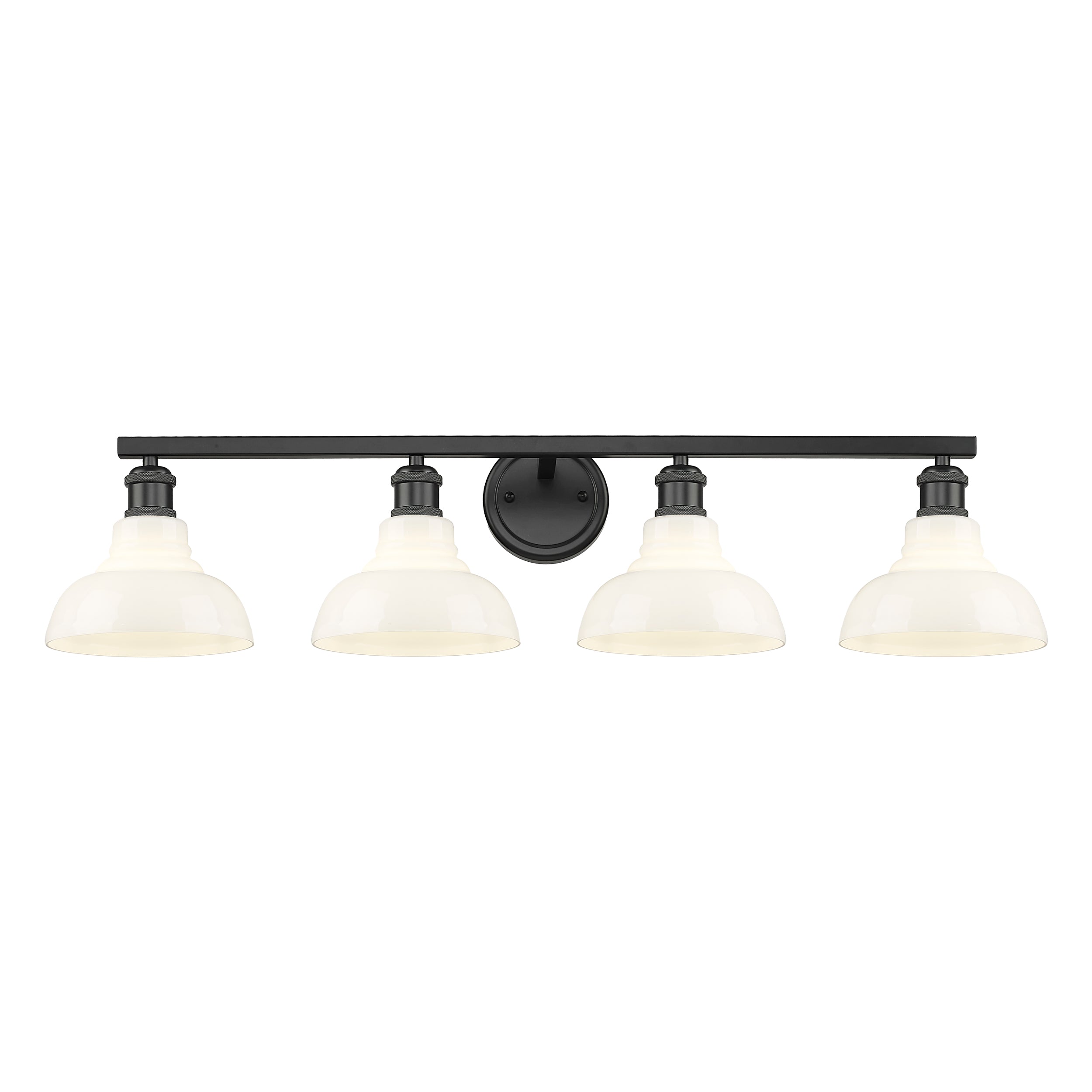 Yep by Golden Lighting Carver 4-light Vanity in Matte Black and Vintage Milk Glass
