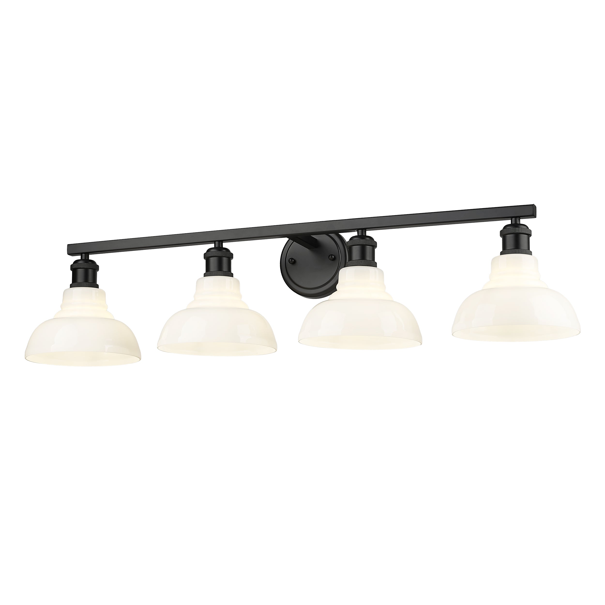 Yep by Golden Lighting Carver 4-light Vanity in Matte Black and Vintage Milk Glass
