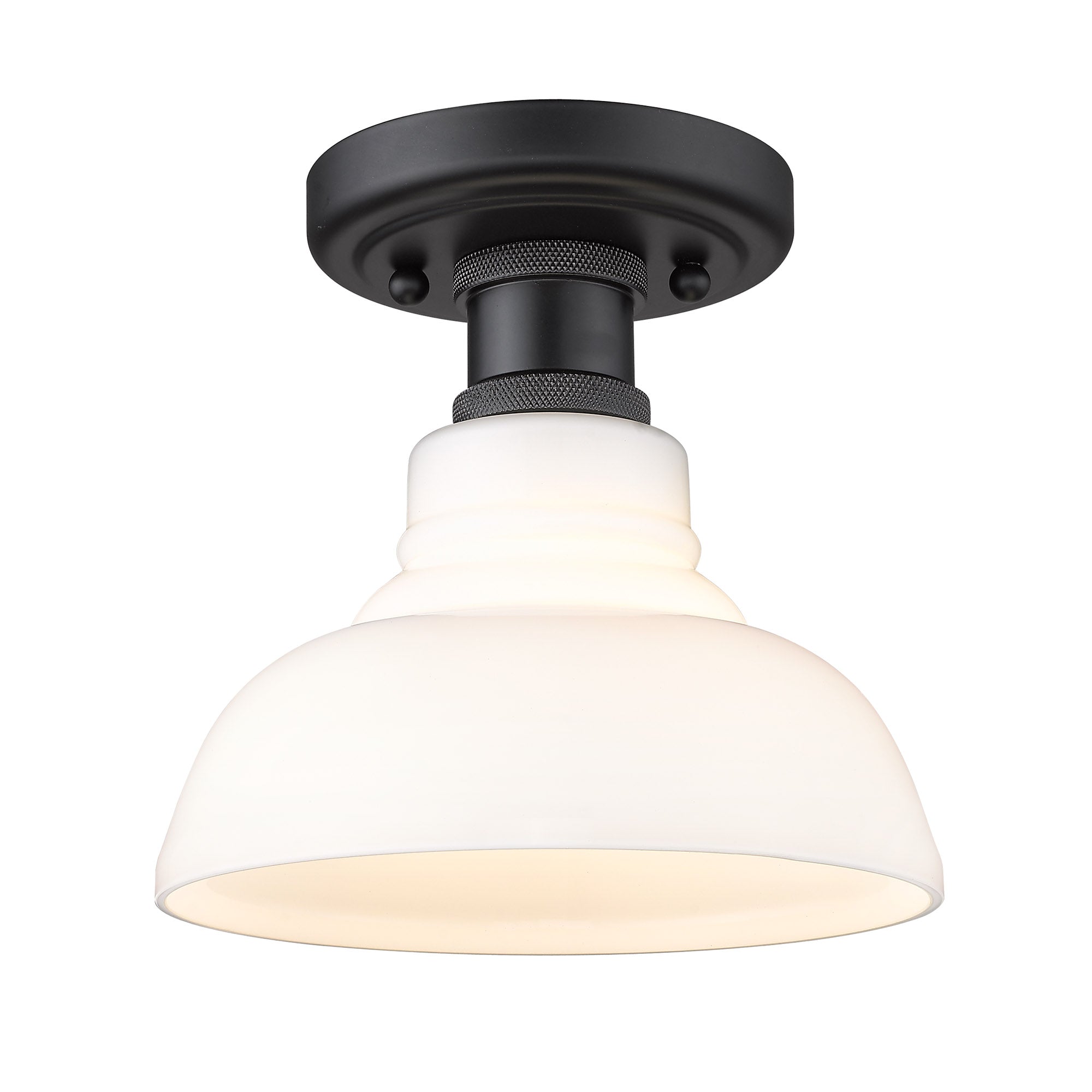 Yep by Golden Lighting Carver 1-light Flush Mount in Matte Black and Vintage Milk Glass