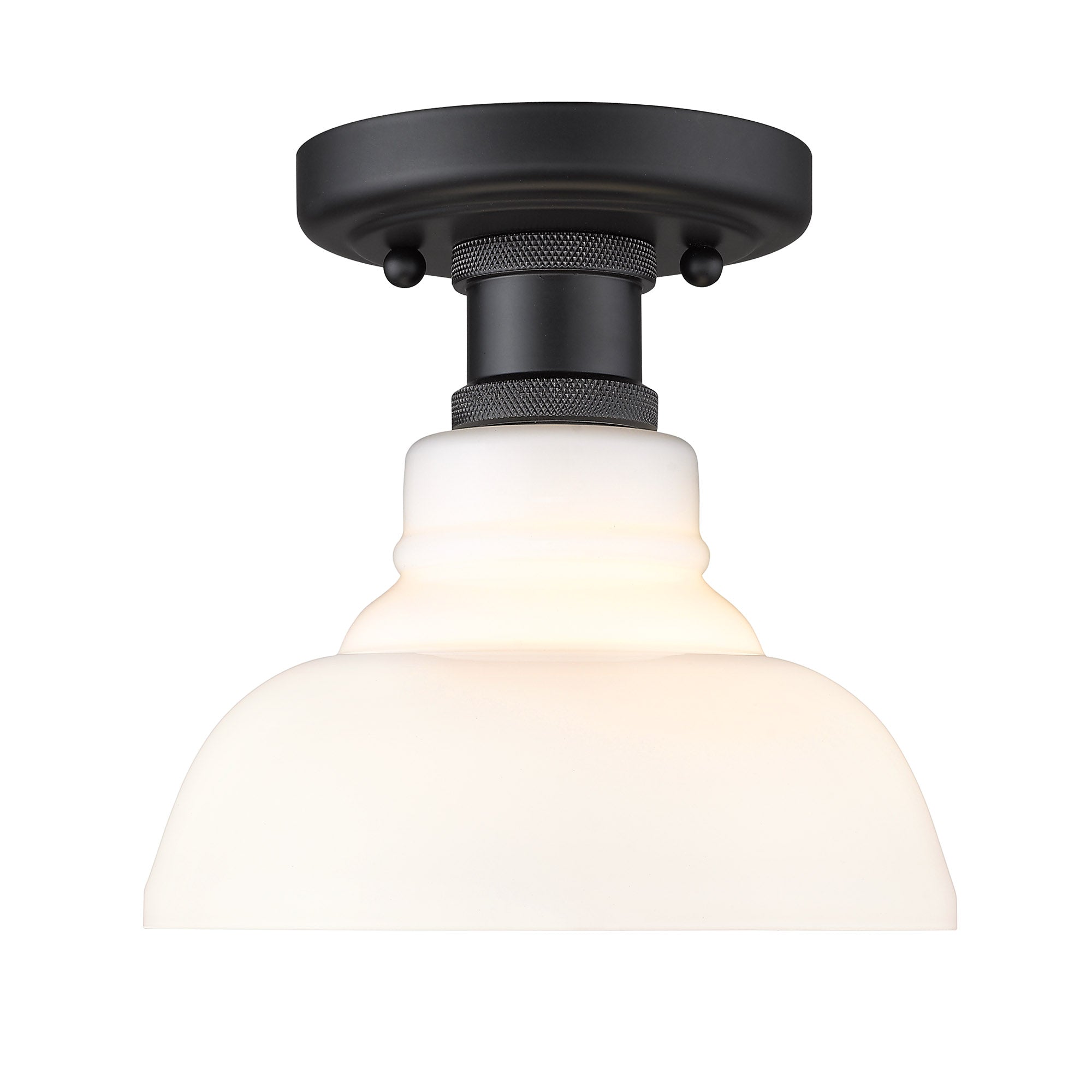 Yep by Golden Lighting Carver 1-light Flush Mount in Matte Black and Vintage Milk Glass