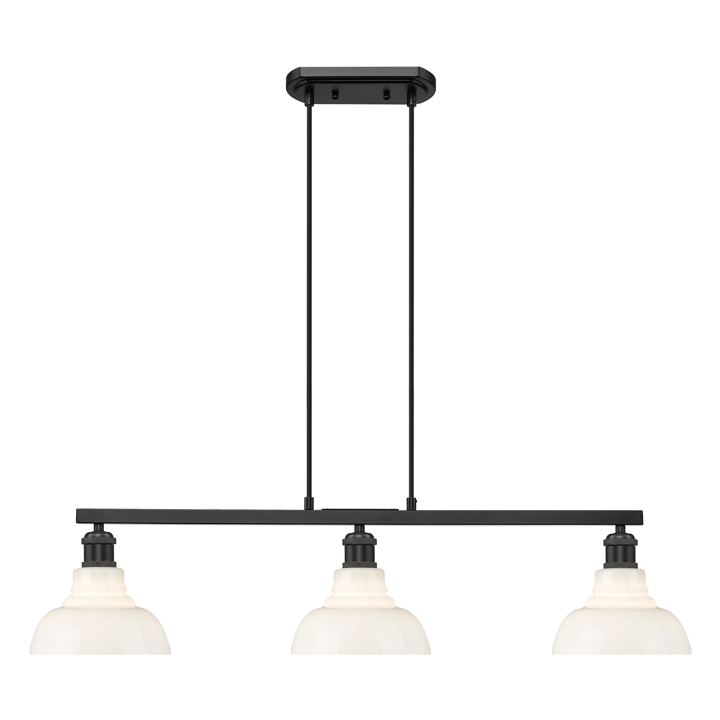Yep by Golden Lighting Carver 3-light Island Light in Matte Black and Vintage Milk Glass
