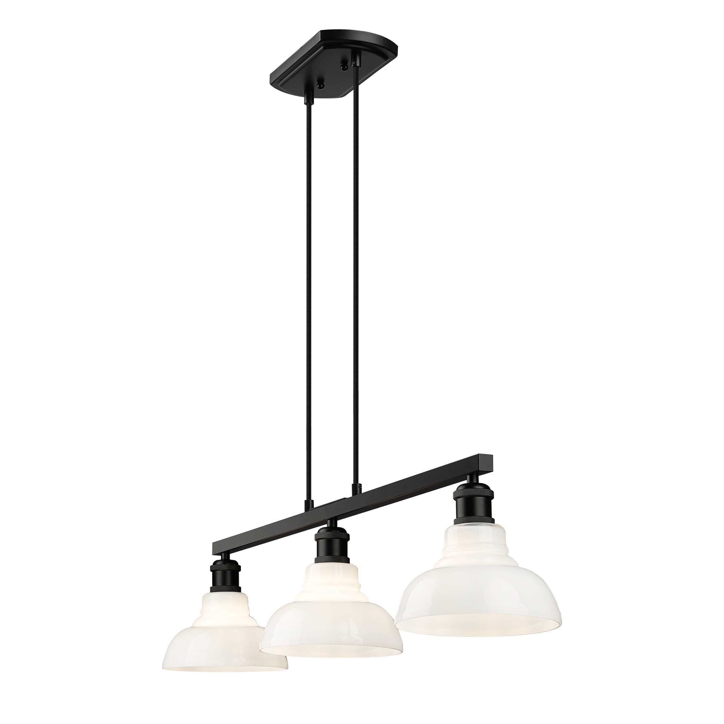 Yep by Golden Lighting Carver 3-light Island Light in Matte Black and Vintage Milk Glass