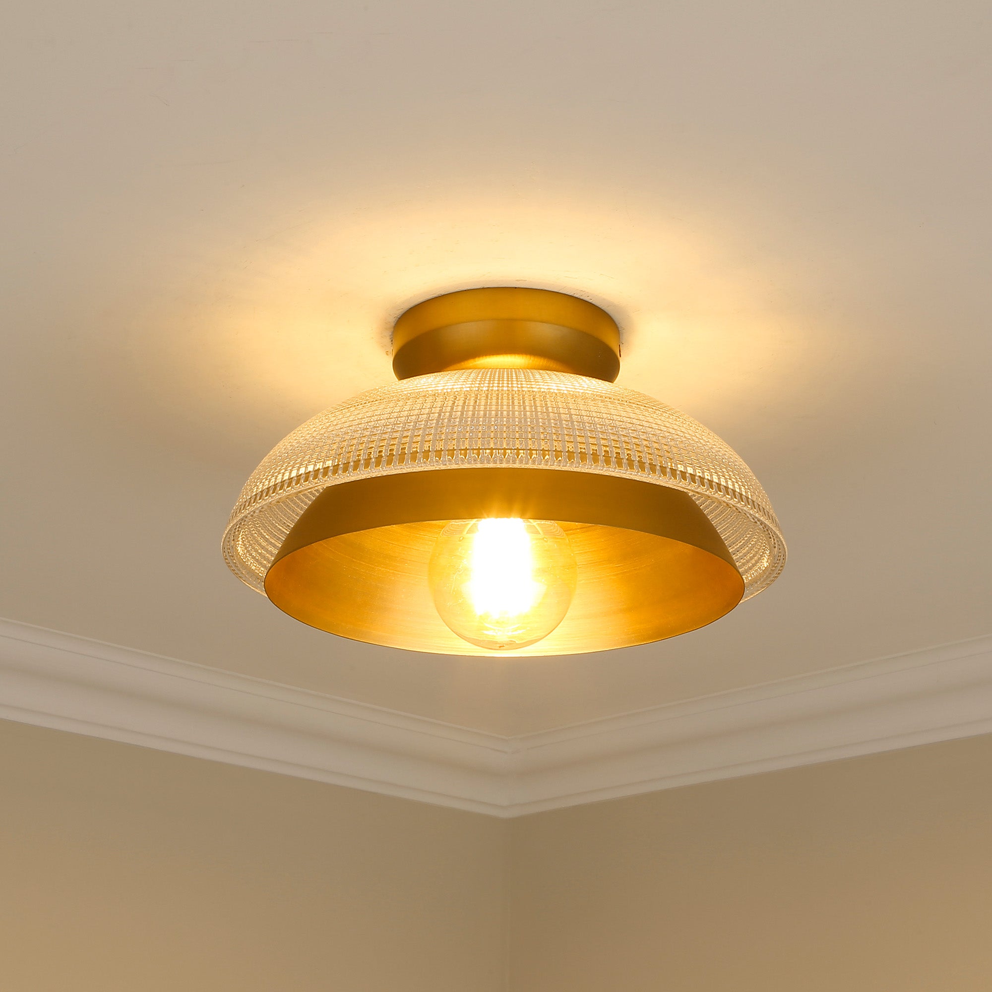 Golden Lighting Crawford 1-light Flush Mount in Brushed Champagne Brass - - Golden Lighting