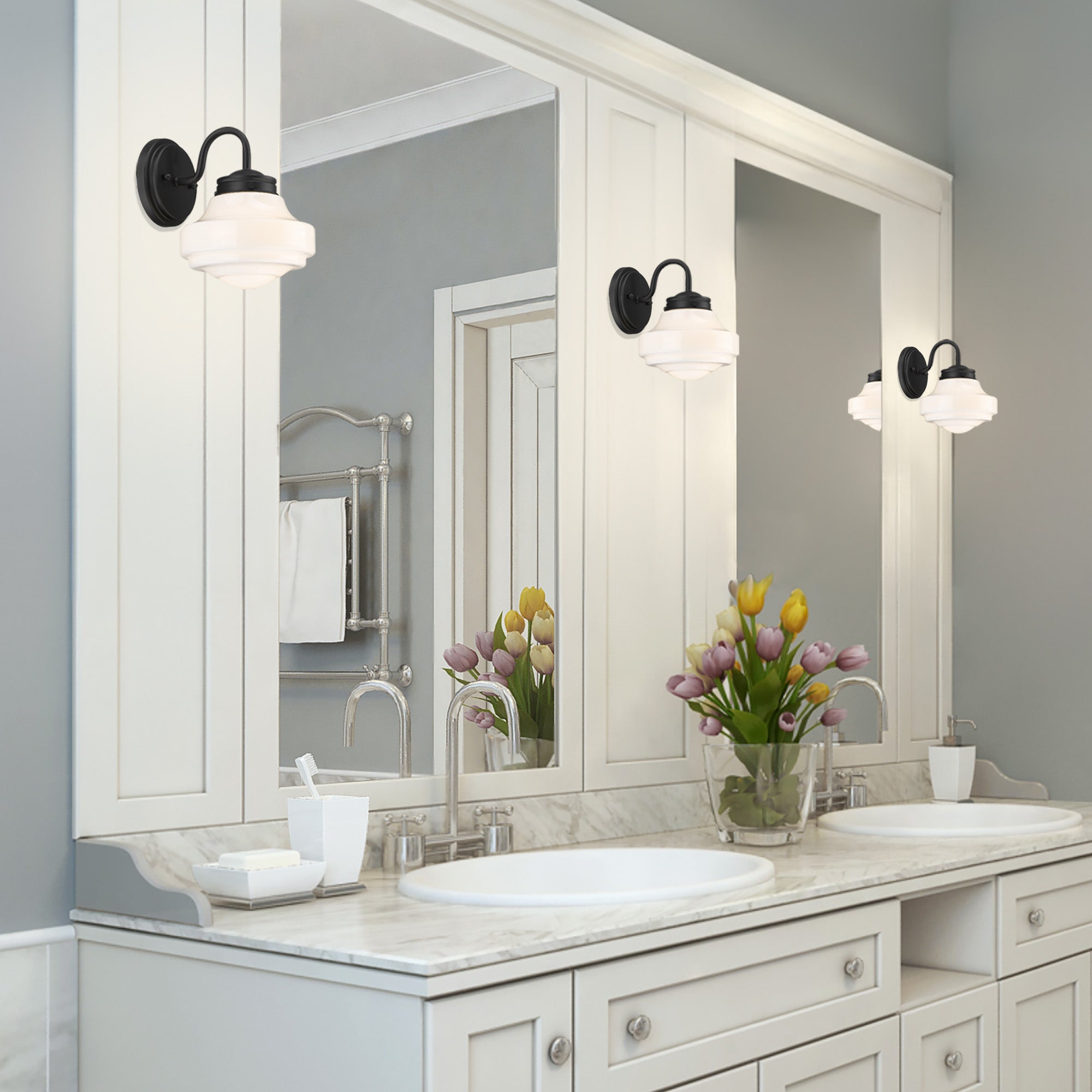 Ingalls 1 Light Wall Sconce in Matte Black with Vintage Milk Glass Shade - Default Title - Golden Lighting