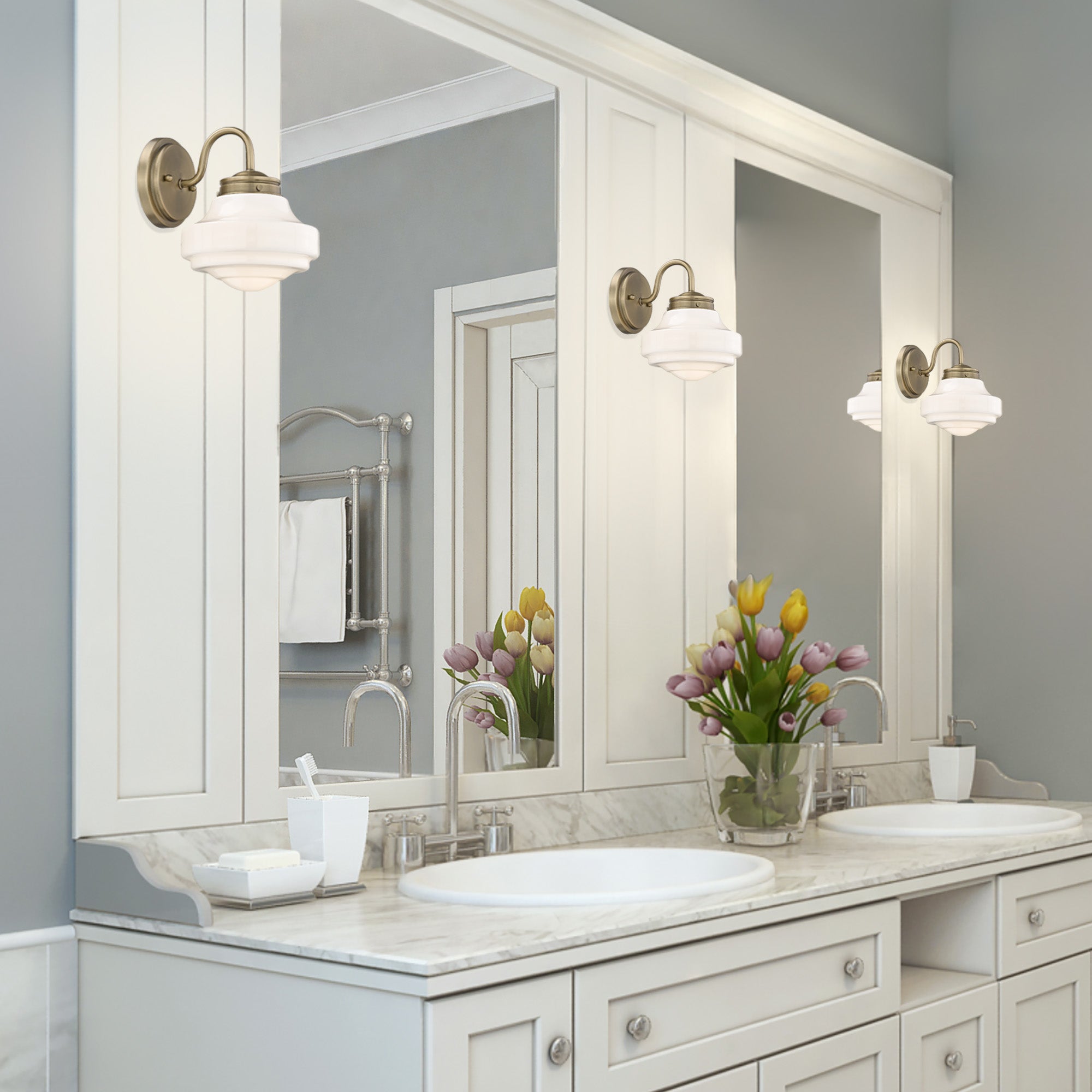 Ingalls MBS 1 Light Wall Sconce in Modern Brass with Vintage Milk Glass Shade - Default Title - Golden Lighting