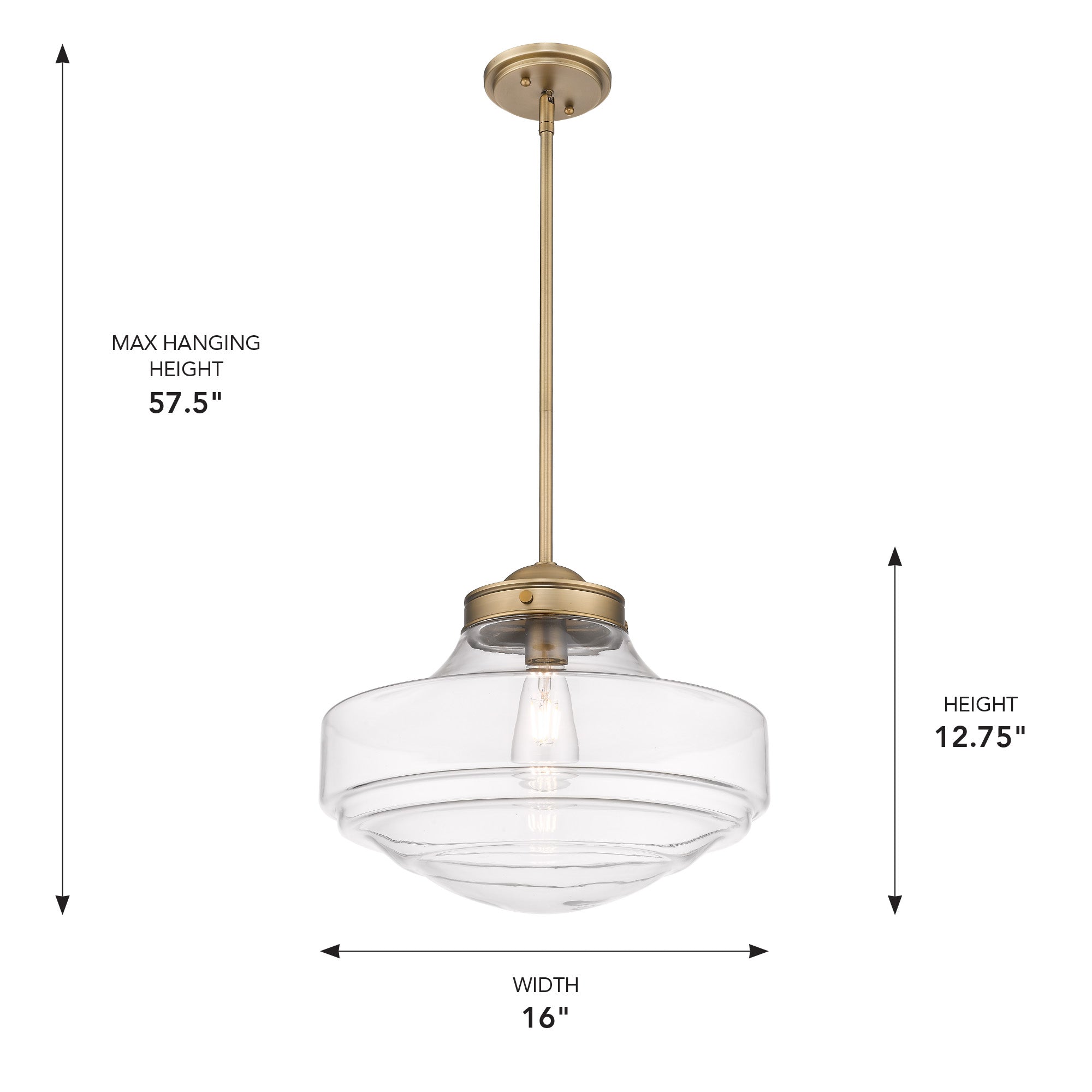 Golden Lighting Ingalls 1-light 16in Pendant in Modern Brass and Clear Glass - - Golden Lighting