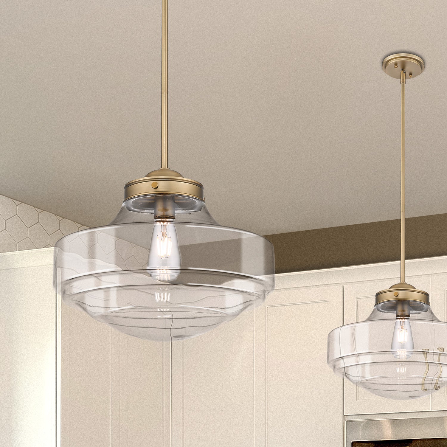 Golden Lighting Ingalls 1-light 16in Pendant in Modern Brass and Clear Glass - - Golden Lighting