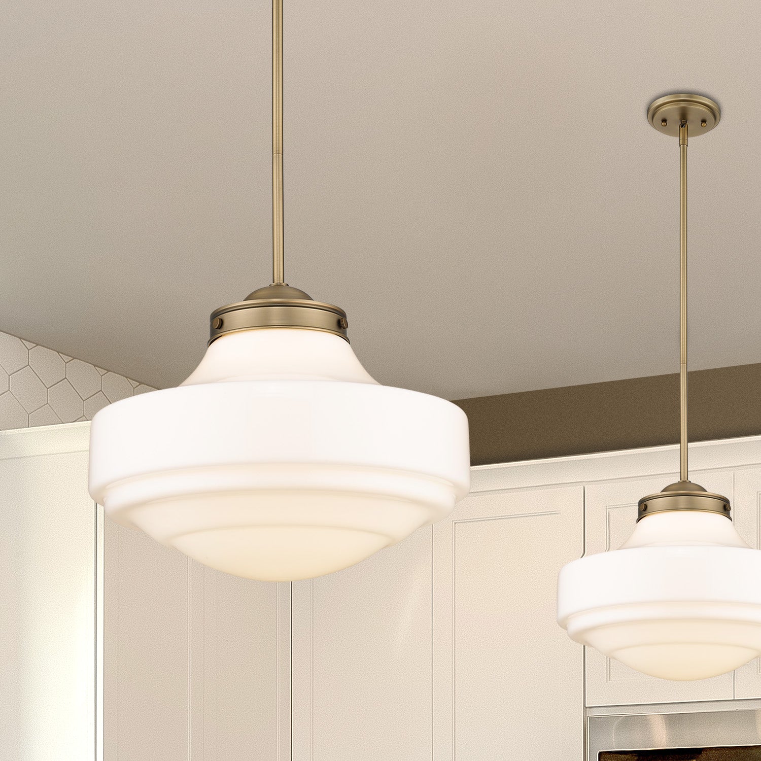Golden Lighting Ingalls 1-light 16in Pendant in Modern Brass and Vintage Milk Glass - - Golden Lighting
