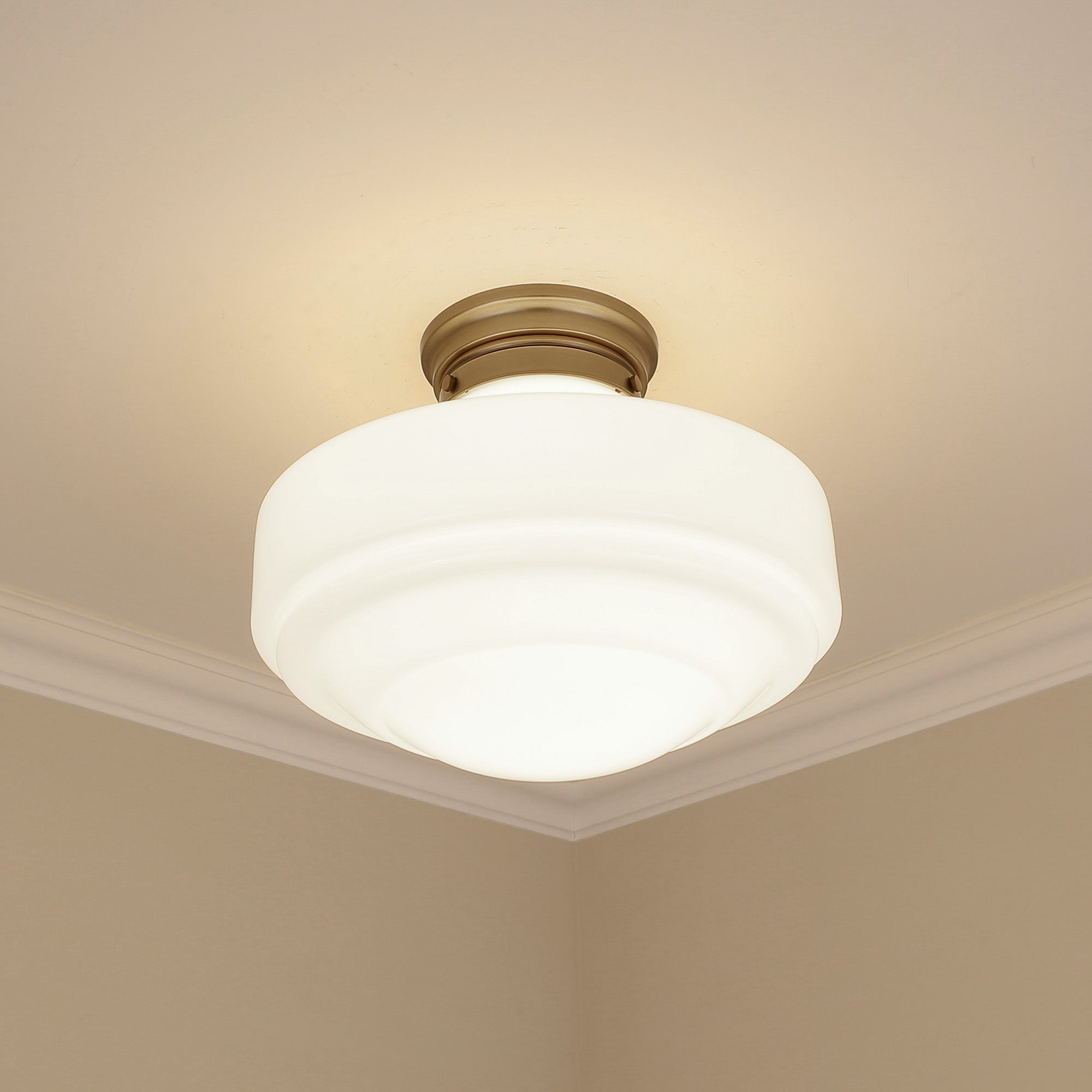 Golden Lighting Ingalls 1-light 16in Semi-Flush Mount in Modern Brass and Vintage Milk Glass - - Golden Lighting