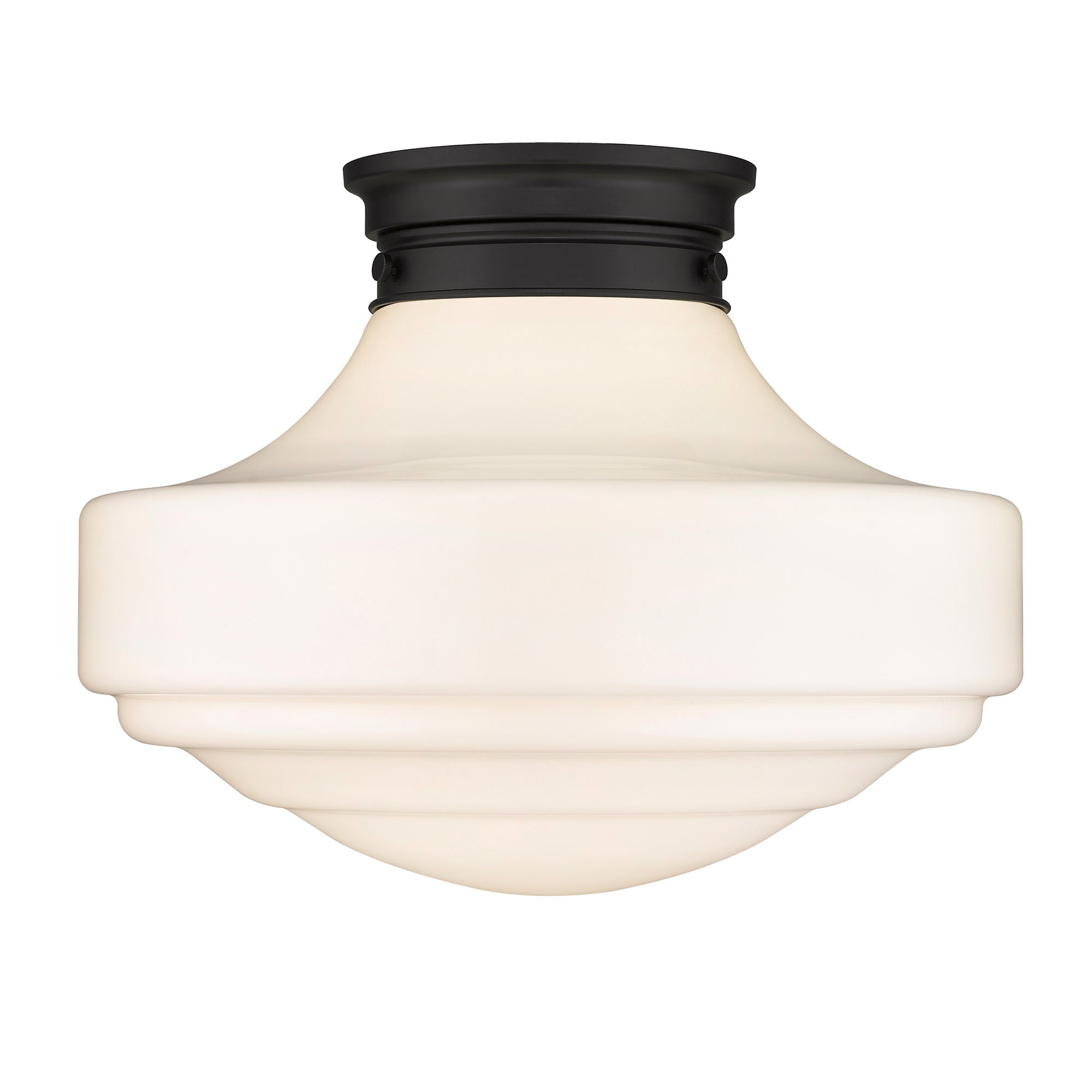 Ingalls Large Semi-Flush in Matte Black with Vintage Milk Glass Shade - Default Title - Golden Lighting
