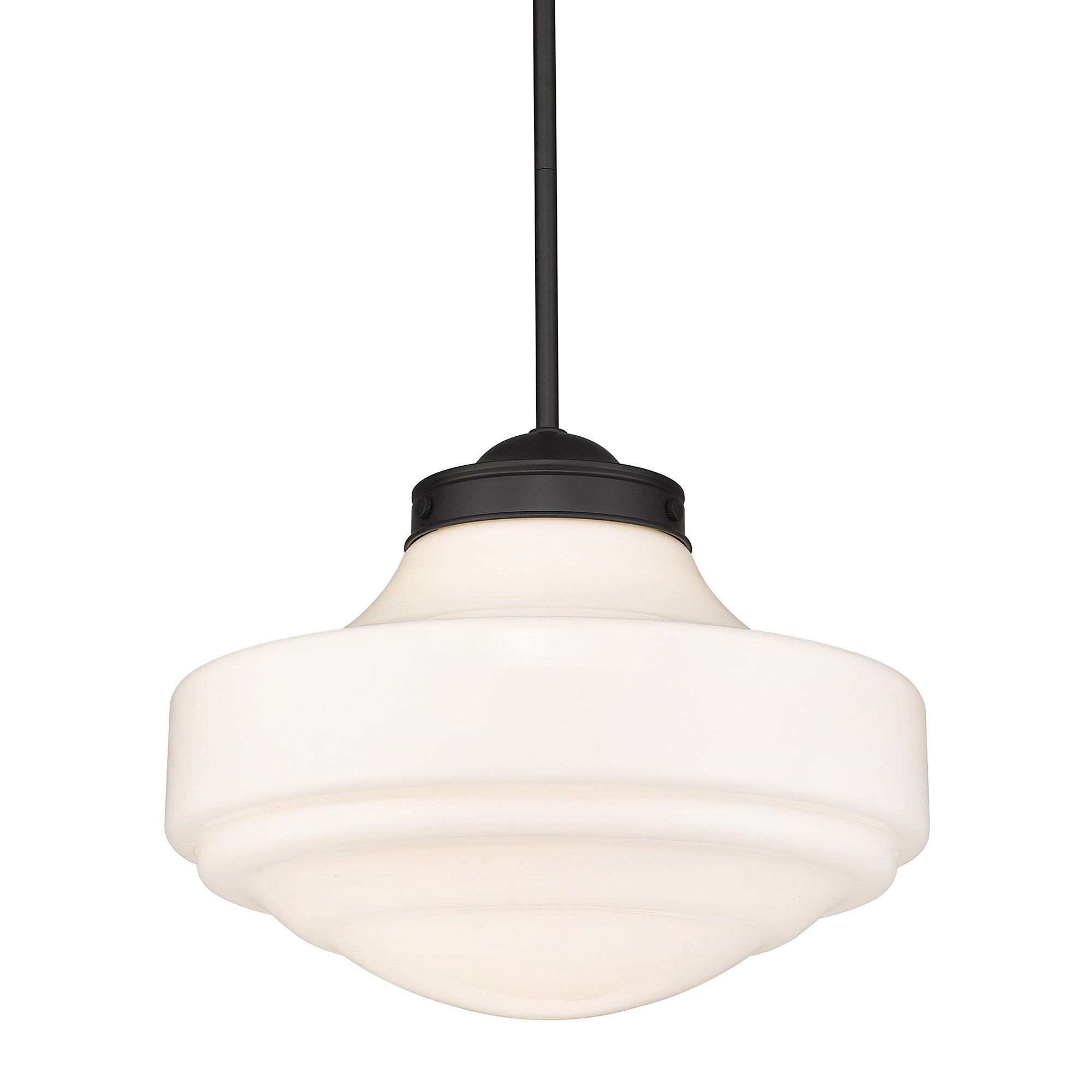 Ingalls Large Pendant in Matte Black with Vintage Milk Glass Shade - - Golden Lighting
