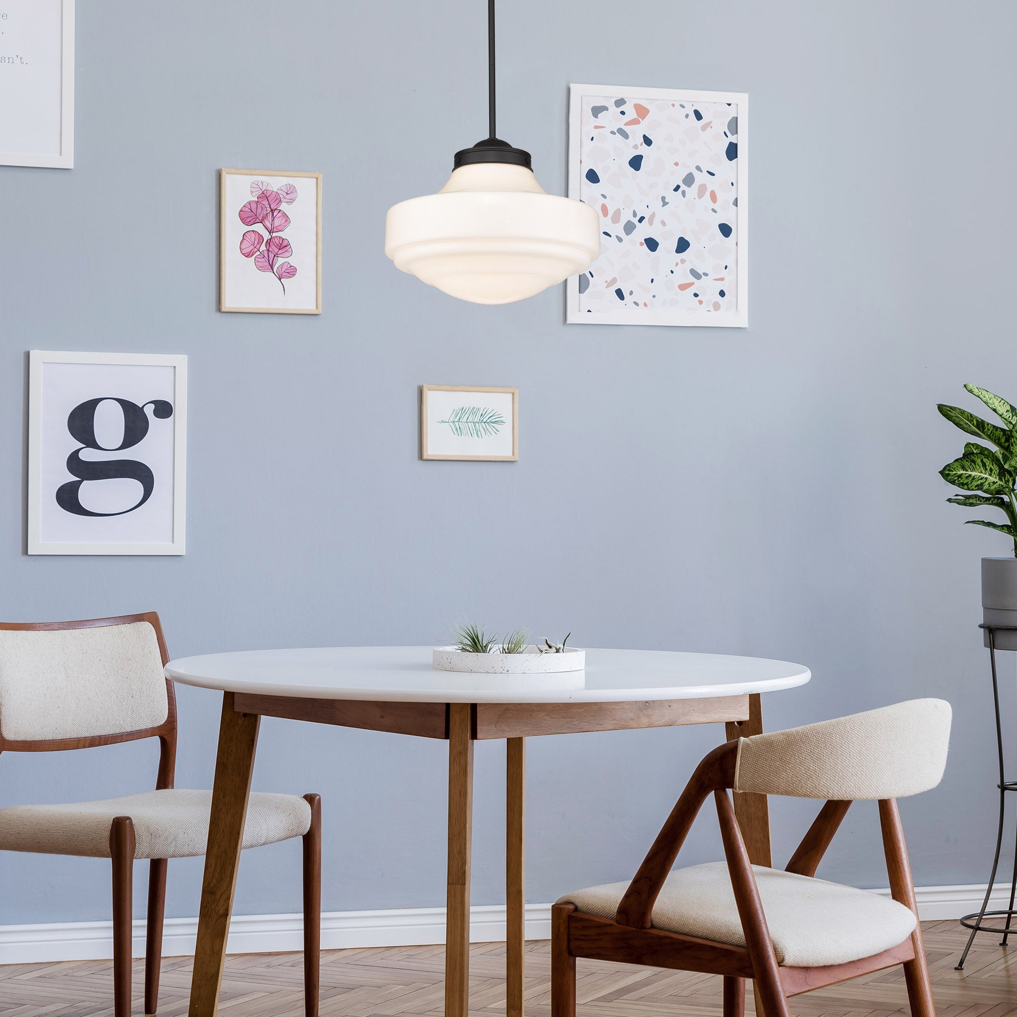 Golden Lighting Ingalls 1-light 16in Pendant in Matte Black and Vintage Milk Glass - - Golden Lighting