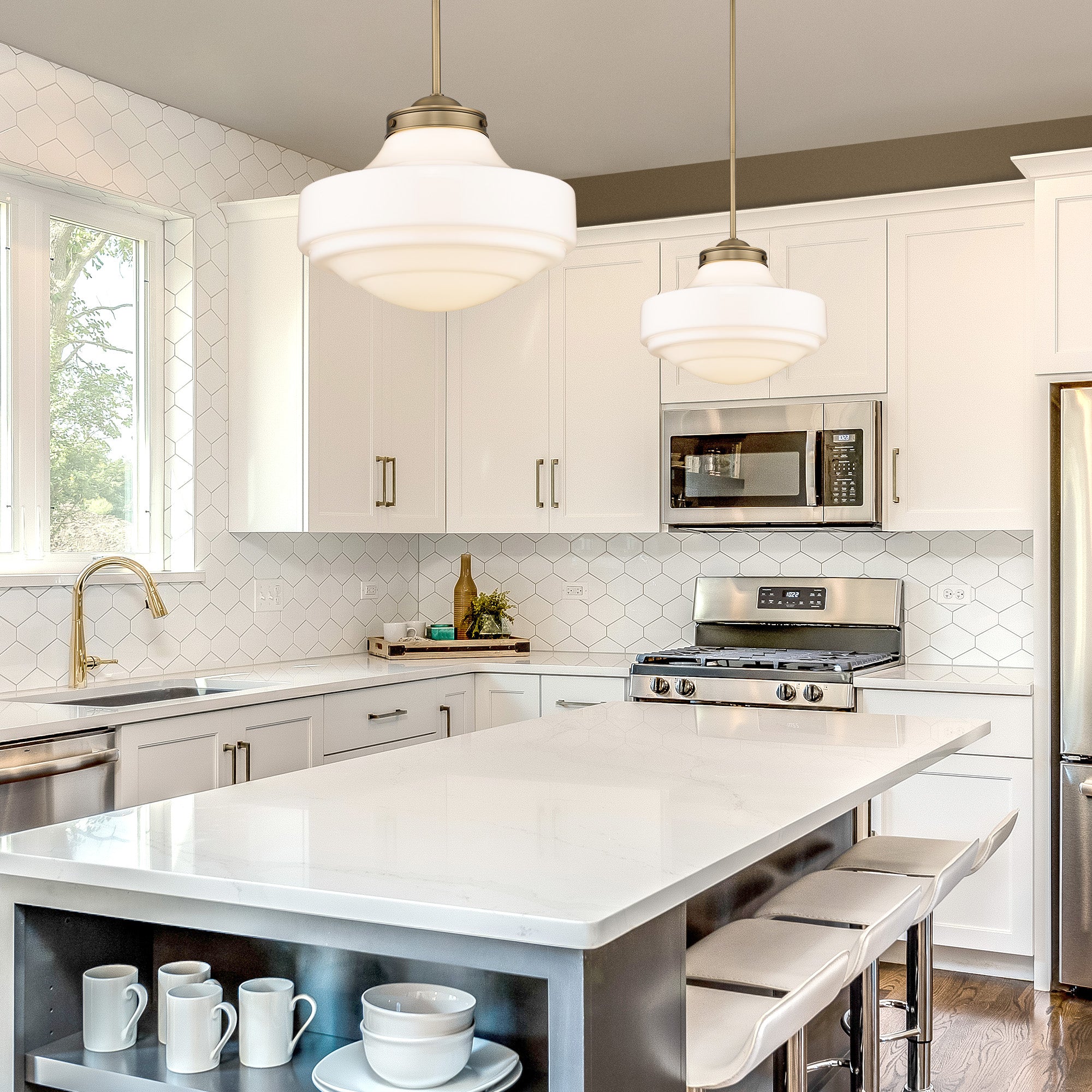 Golden Lighting Ingalls 1-light 16in Pendant in Modern Brass and Vintage Milk Glass