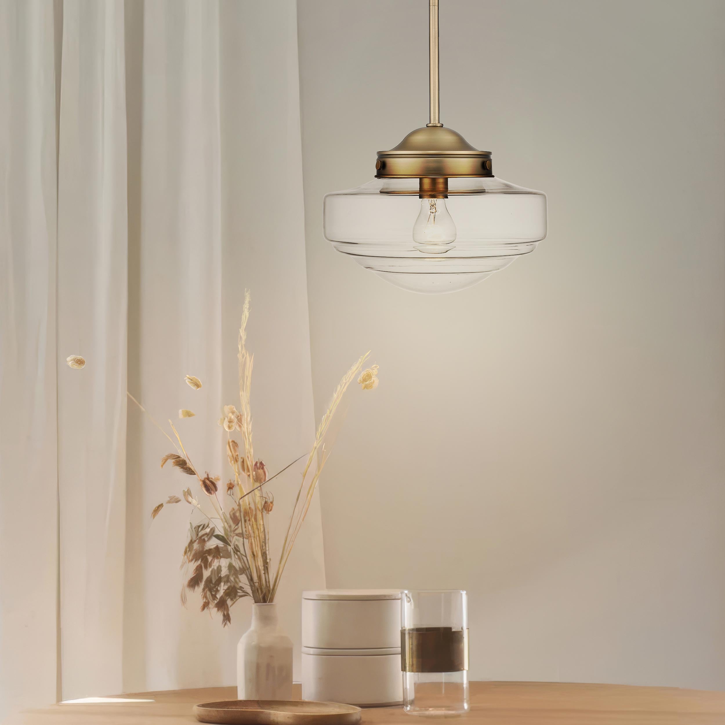 Golden Lighting Ingalls 1-light 12in Pendant in Modern Brass and Clear Glass