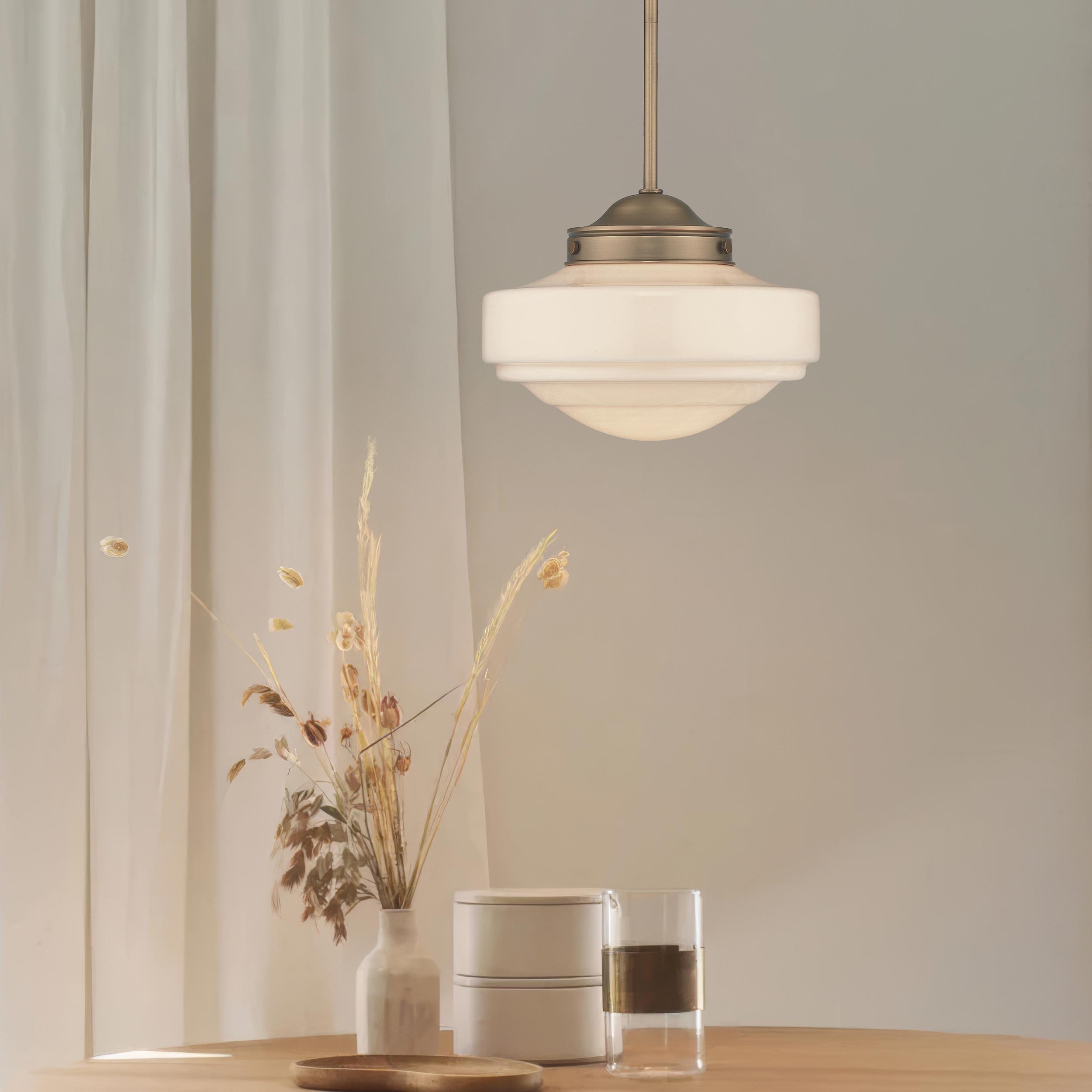 Golden Lighting Ingalls 1-light 12in Pendant in Modern Brass and Vintage Milk Glass