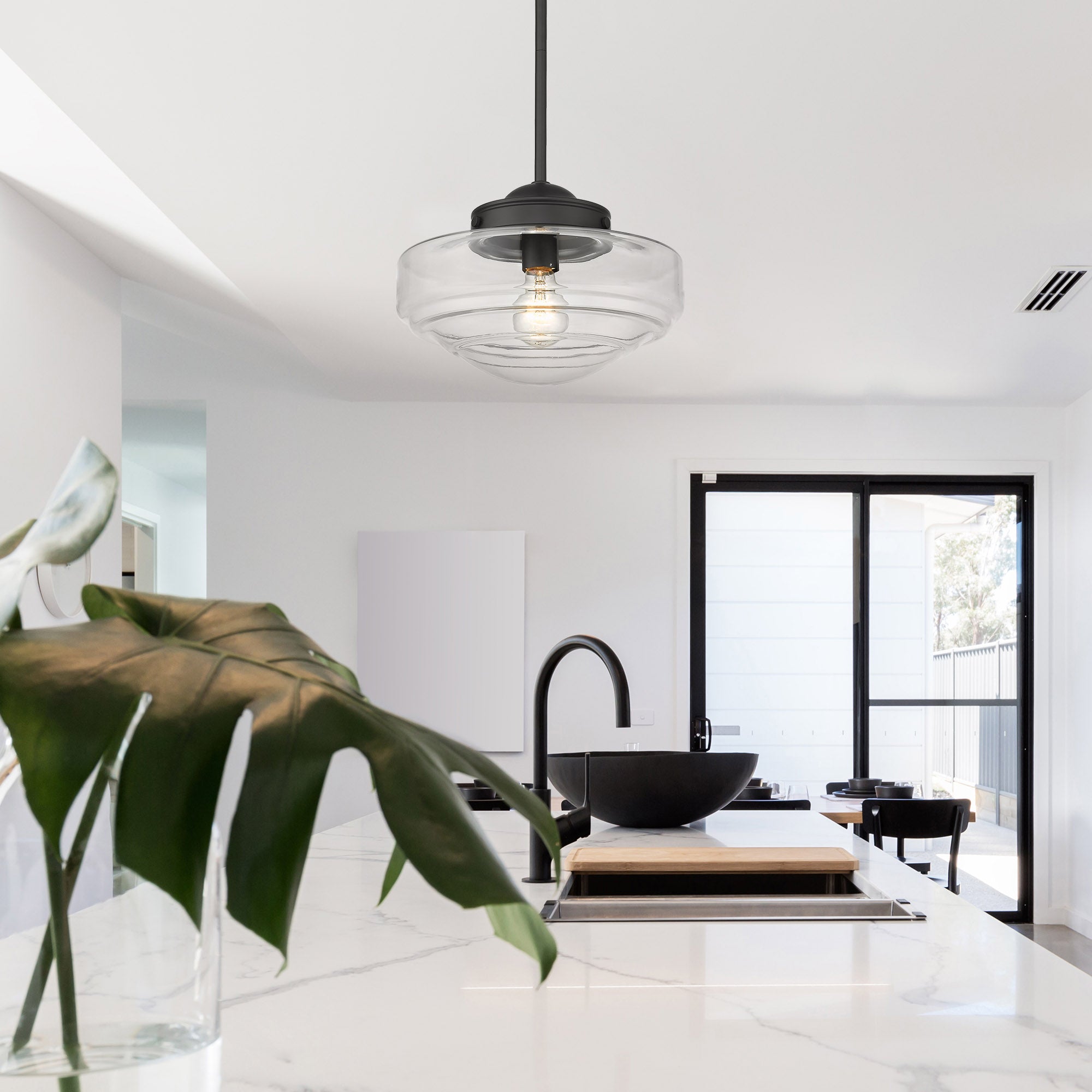 Ingalls Medium Pendant in Matte Black with Clear Glass Shade - Default Title - Golden Lighting