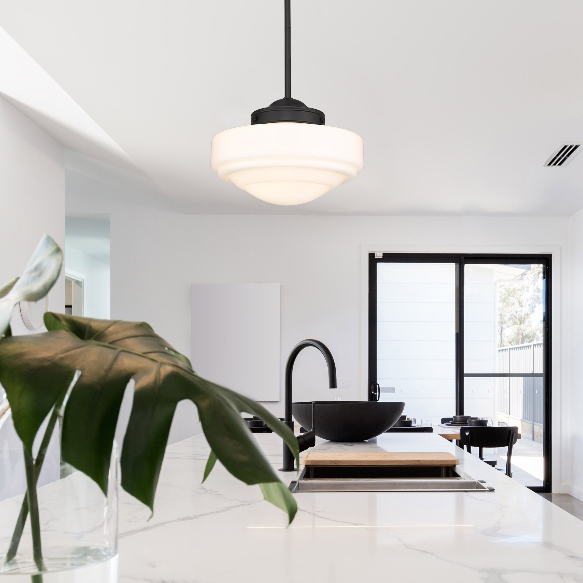 Golden Lighting Ingalls 1-light 12in Pendant in Matte Black and Vintage Milk Glass