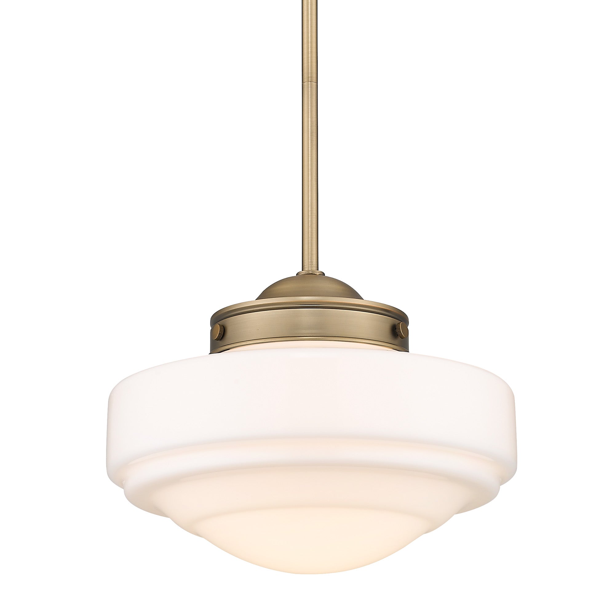 Ingalls Medium Pendant in Modern Brass and Vintage Milk Glass Shade - - Golden Lighting