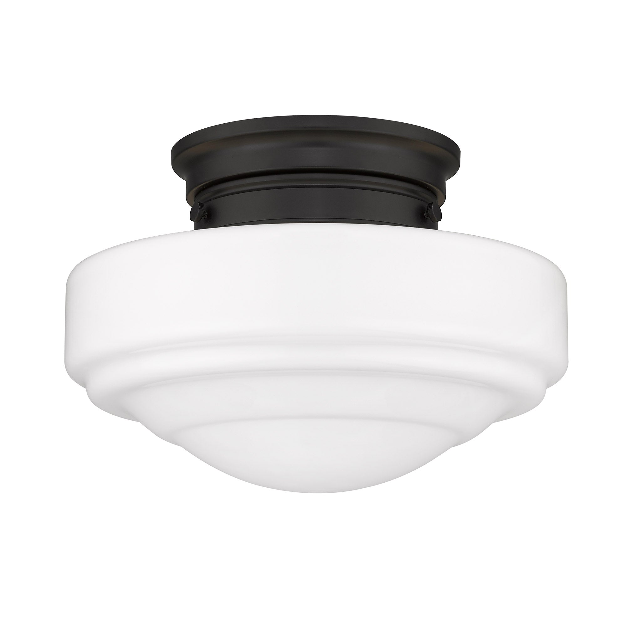 Golden Lighting Ingalls 1-light 12in Semi-Flush Mount in Matte Black and Vintage Milk Glass - - Golden Lighting