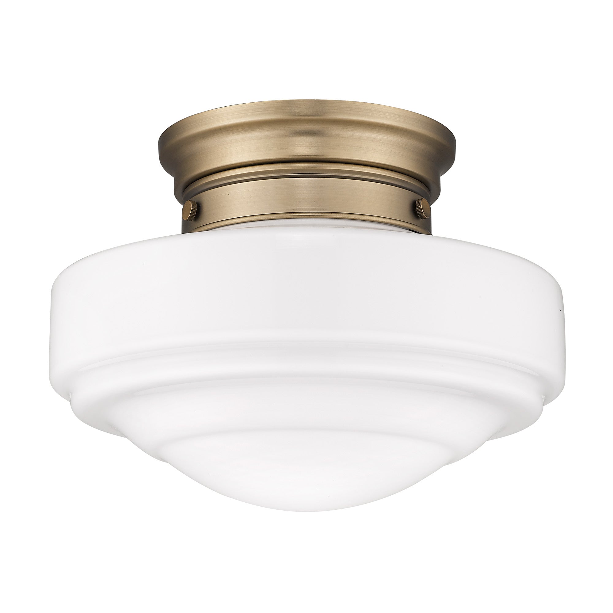 Golden Lighting Ingalls 1-light 12in Semi-Flush Mount in Modern Brass and Vintage Milk Glass