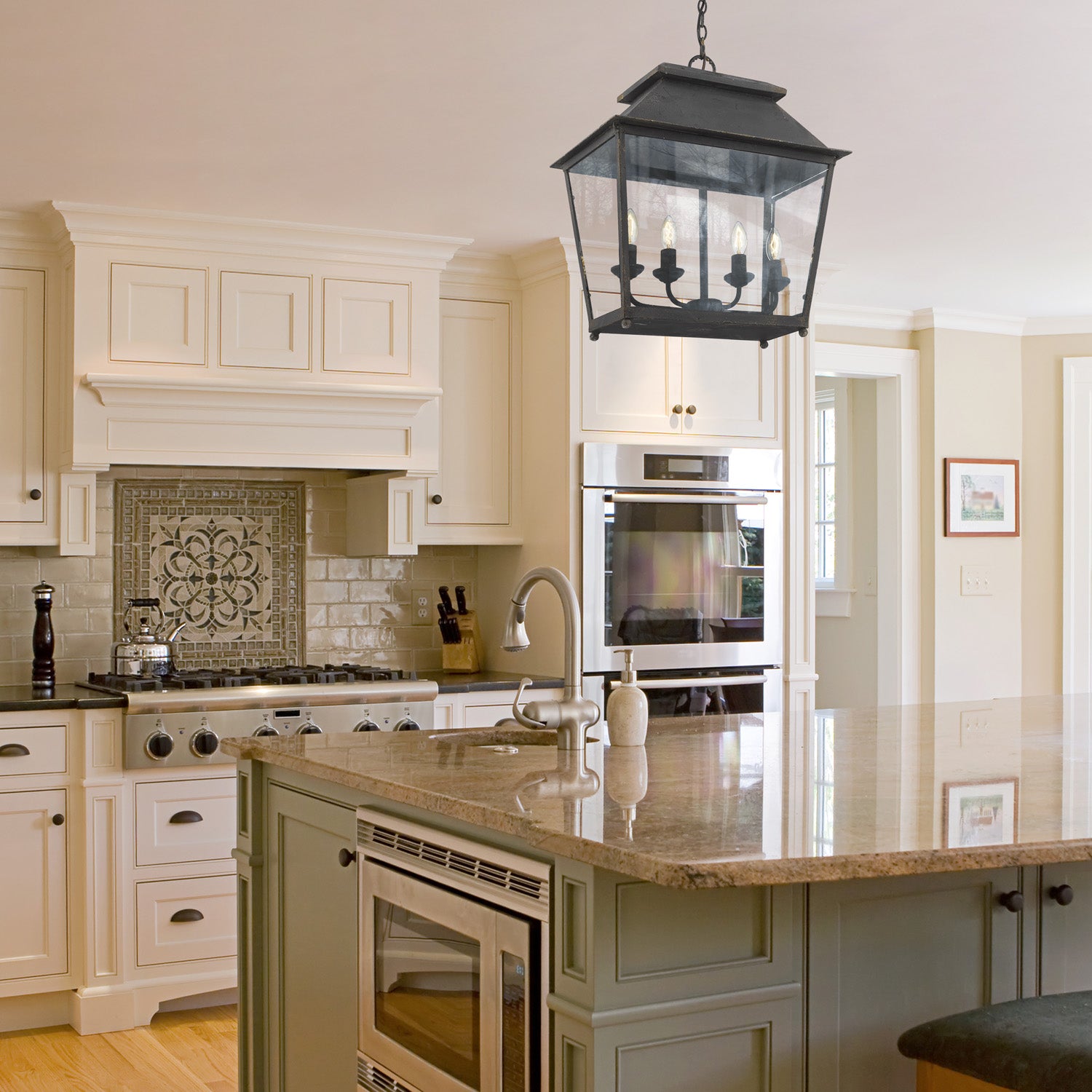 Golden Lighting Abingdon 4-light Pendant in Antique Black Iron