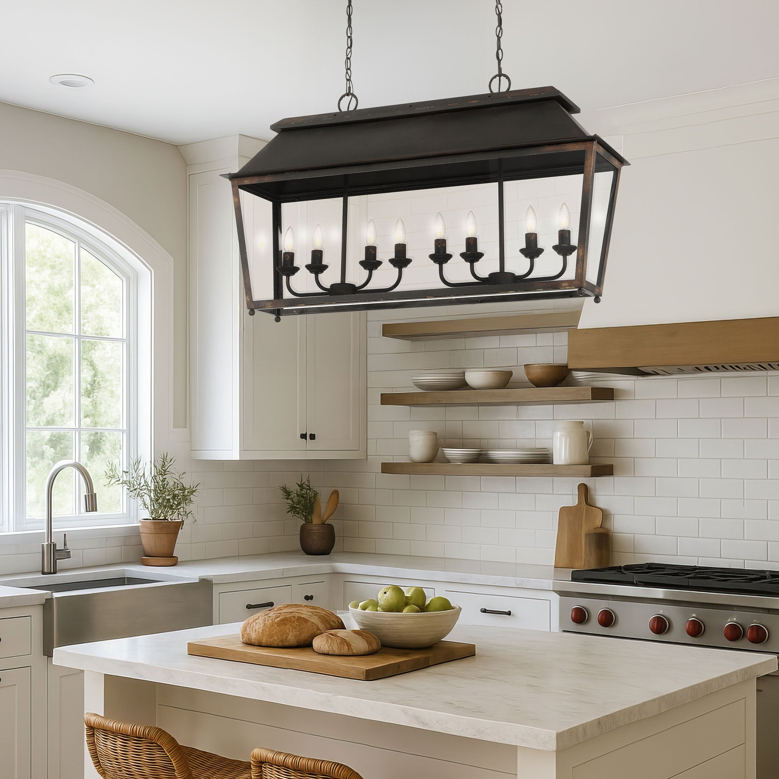 Golden Lighting Abingdon 8-light Island Light in Antique Black Iron