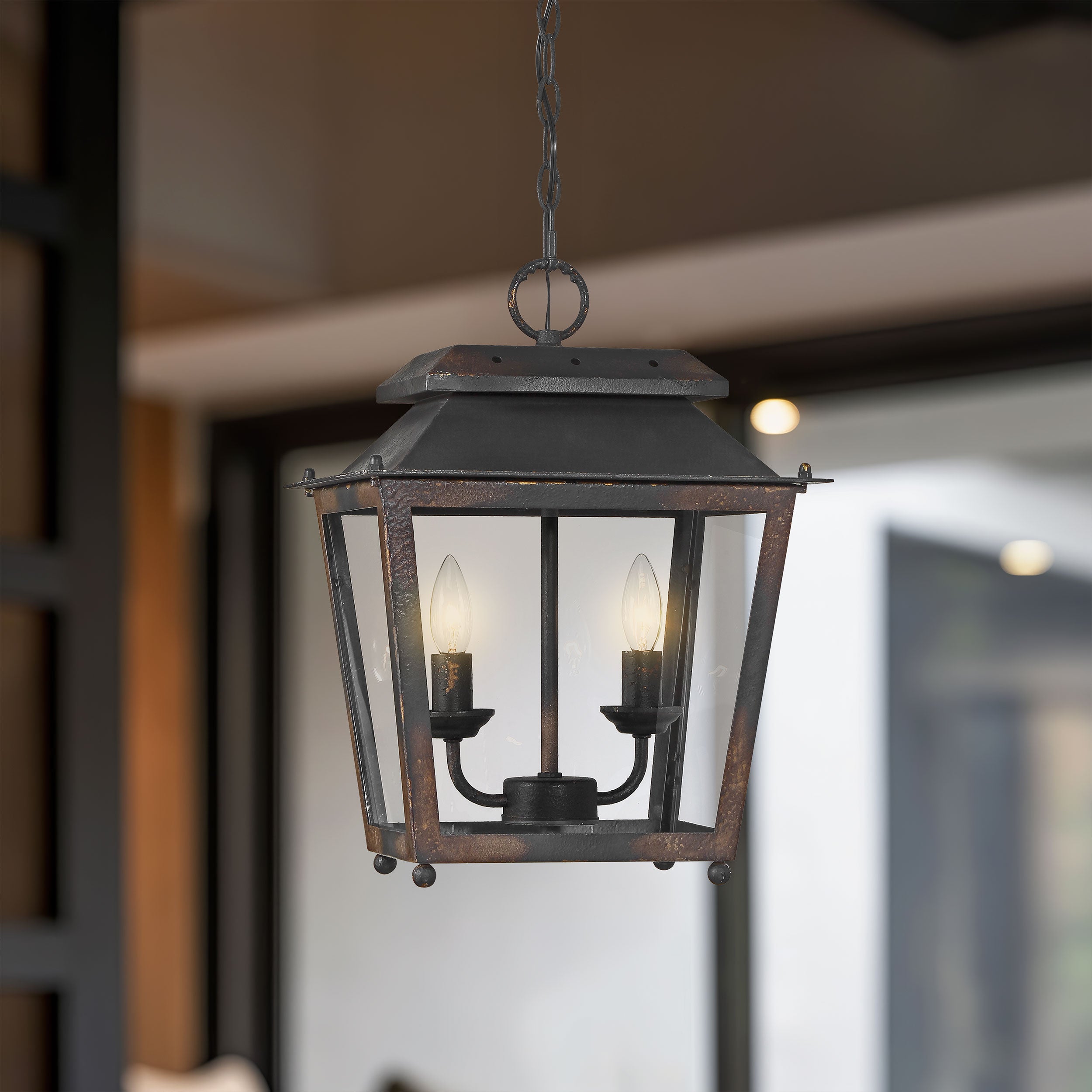 Golden Lighting Abingdon 2-light Pendant in Antique Black Iron