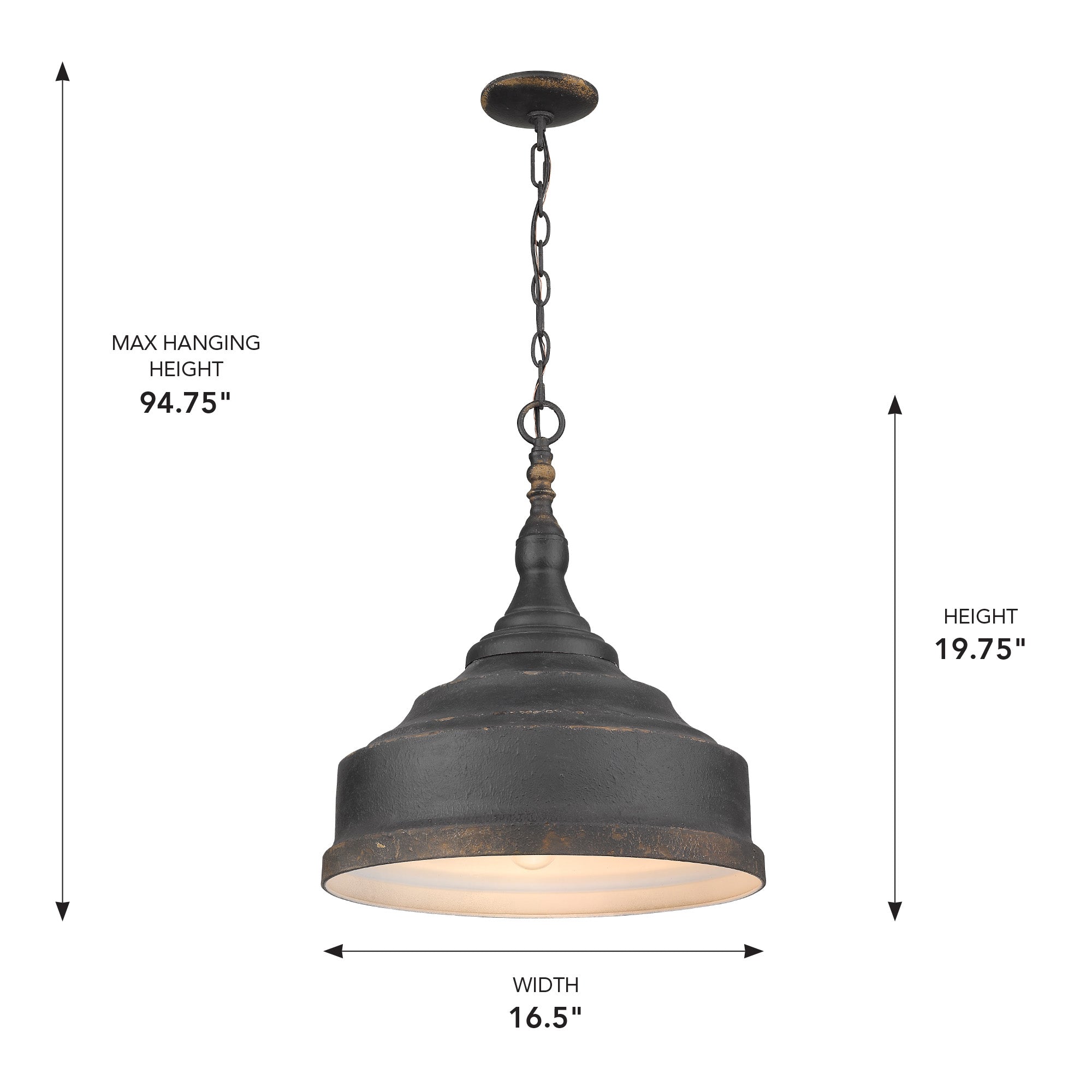 Golden Lighting Keating 3-light Pendant in Antique Black Iron - - Golden Lighting