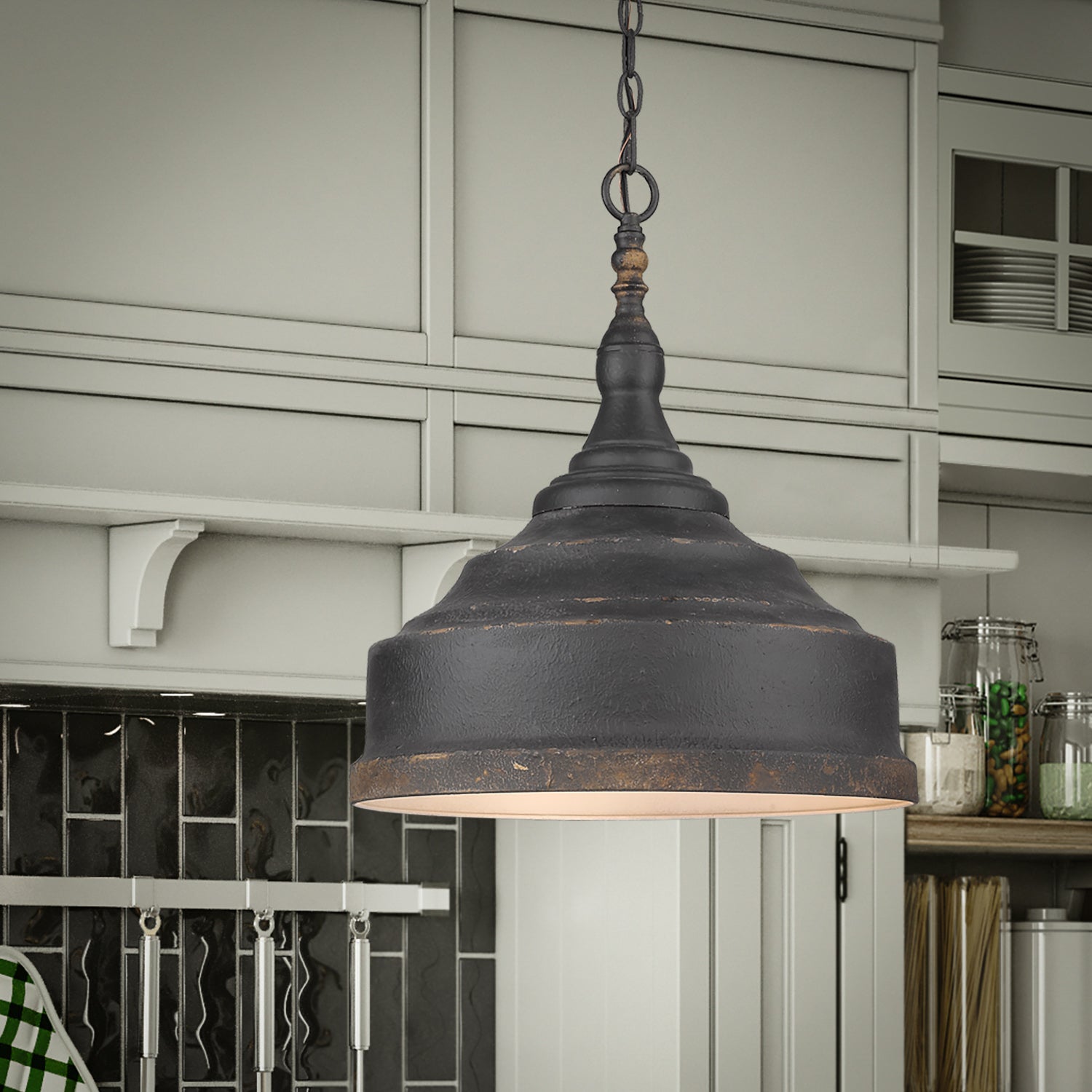 Golden Lighting Keating 3-light Pendant in Antique Black Iron - - Golden Lighting
