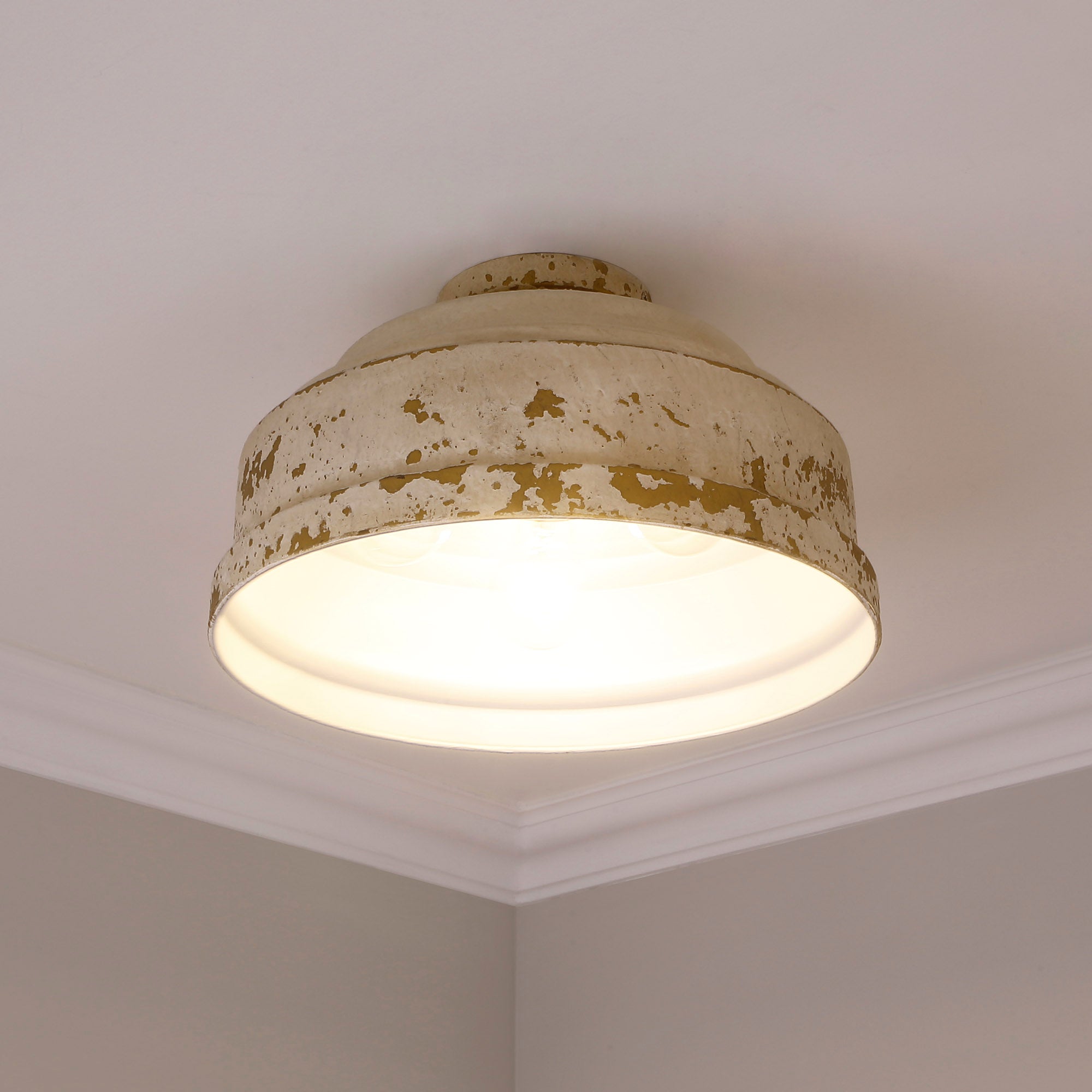 Golden Lighting Keating 3-light Flush Mount in Antique Ivory - - Golden Lighting