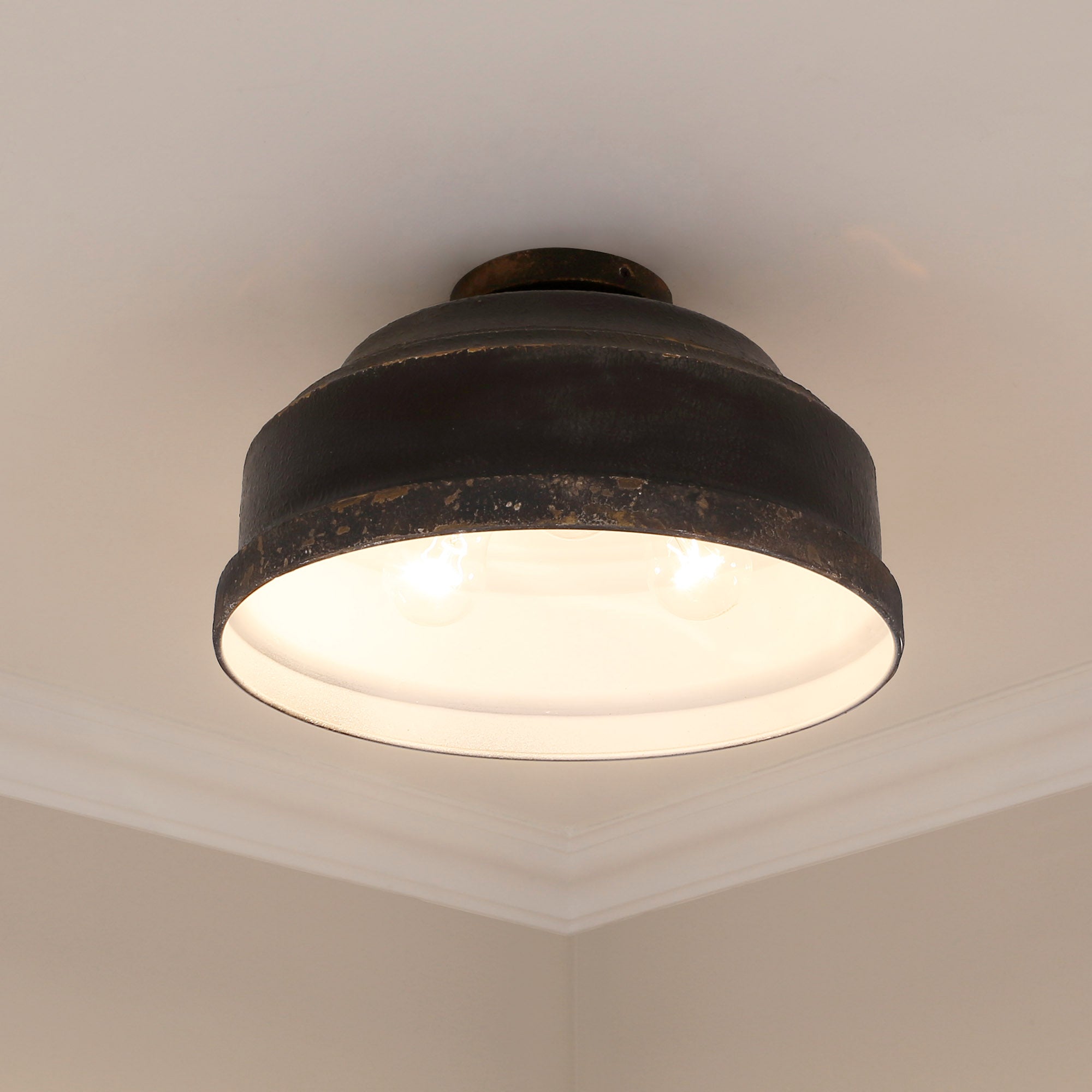 Golden Lighting Keating 3-light Flush Mount in Antique Black Iron - - Golden Lighting