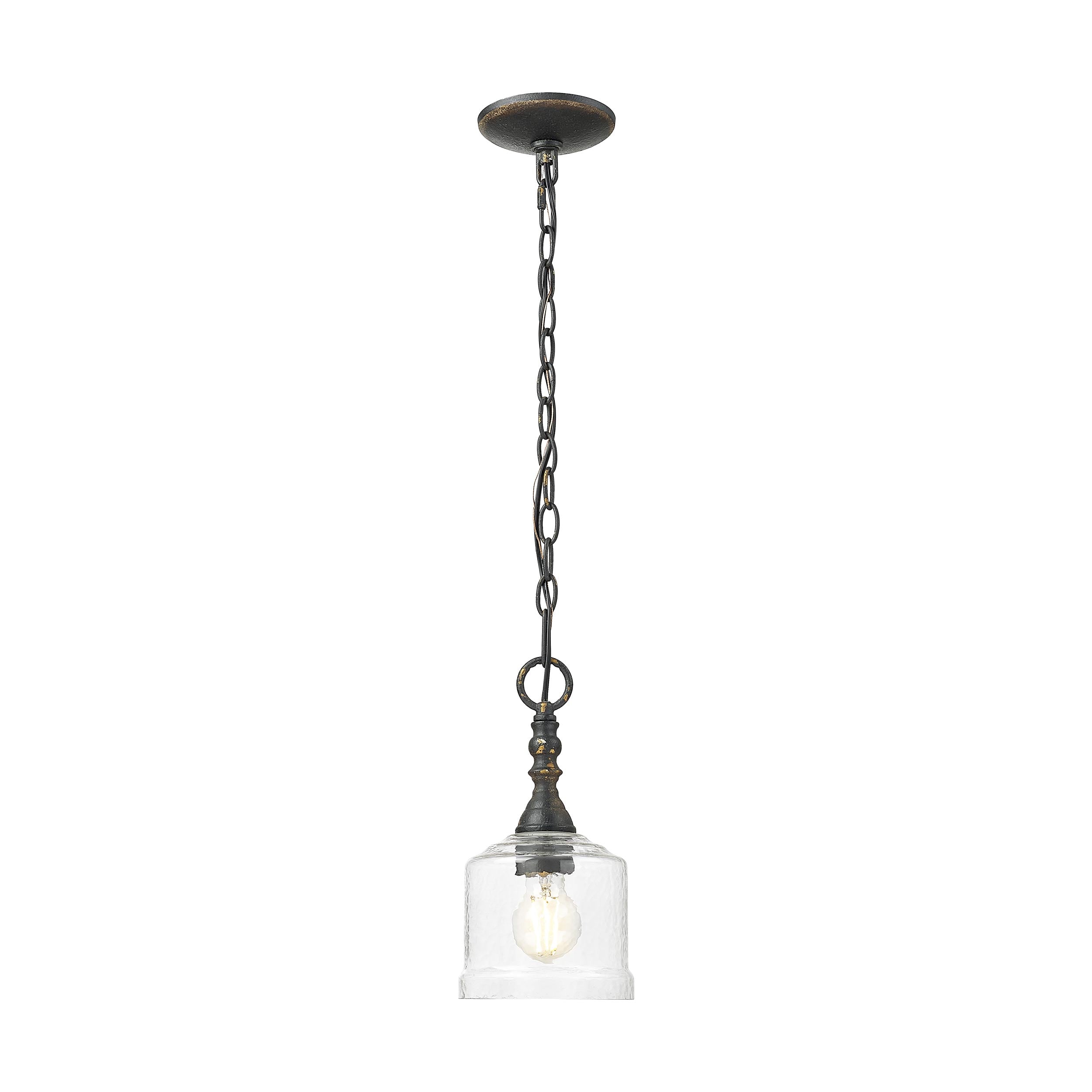 Golden Lighting Keating 1-light Pendant in Antique Black Iron and Hammered Water Glass - - Golden Lighting