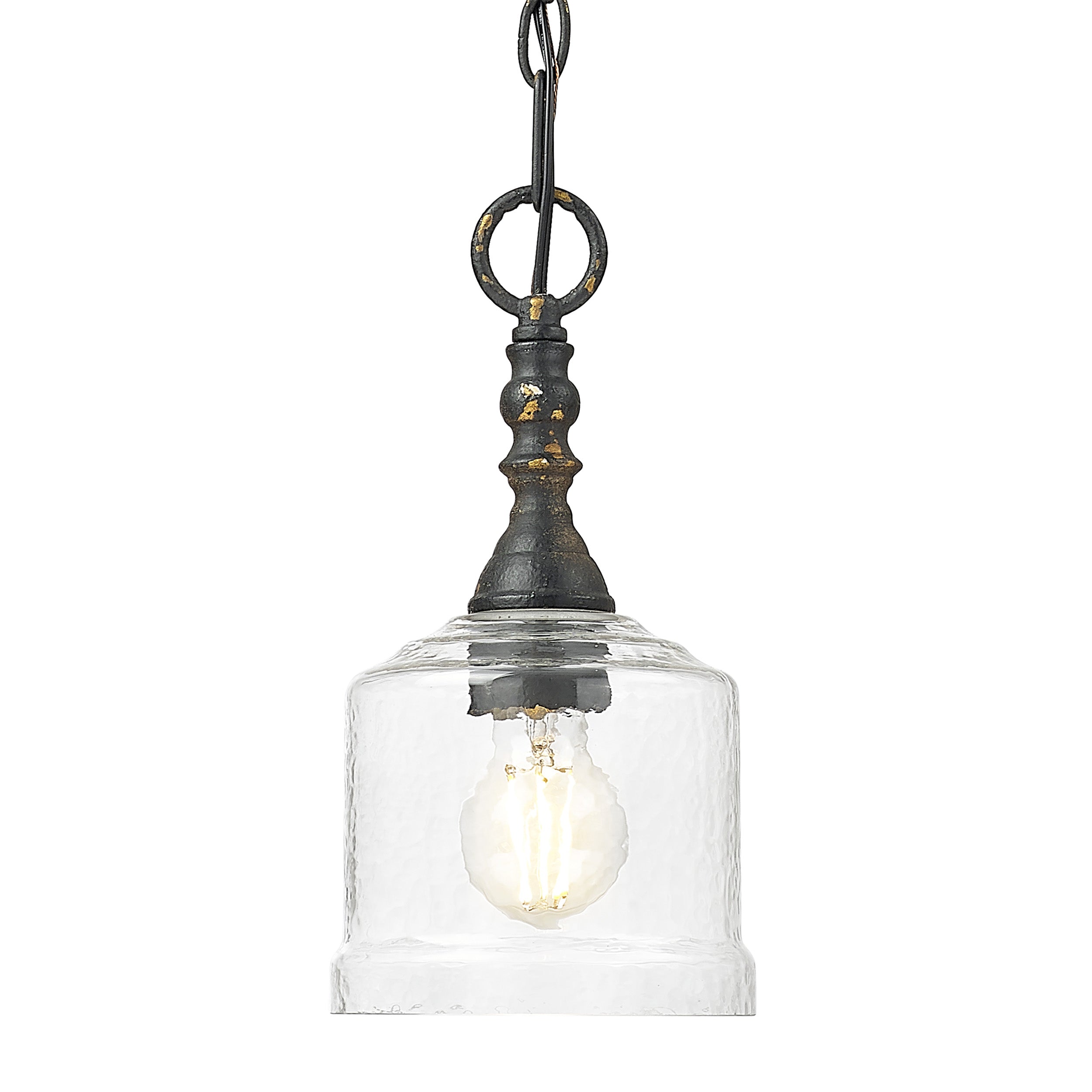 Golden Lighting Keating 1-light Pendant in Antique Black Iron and Hammered Water Glass