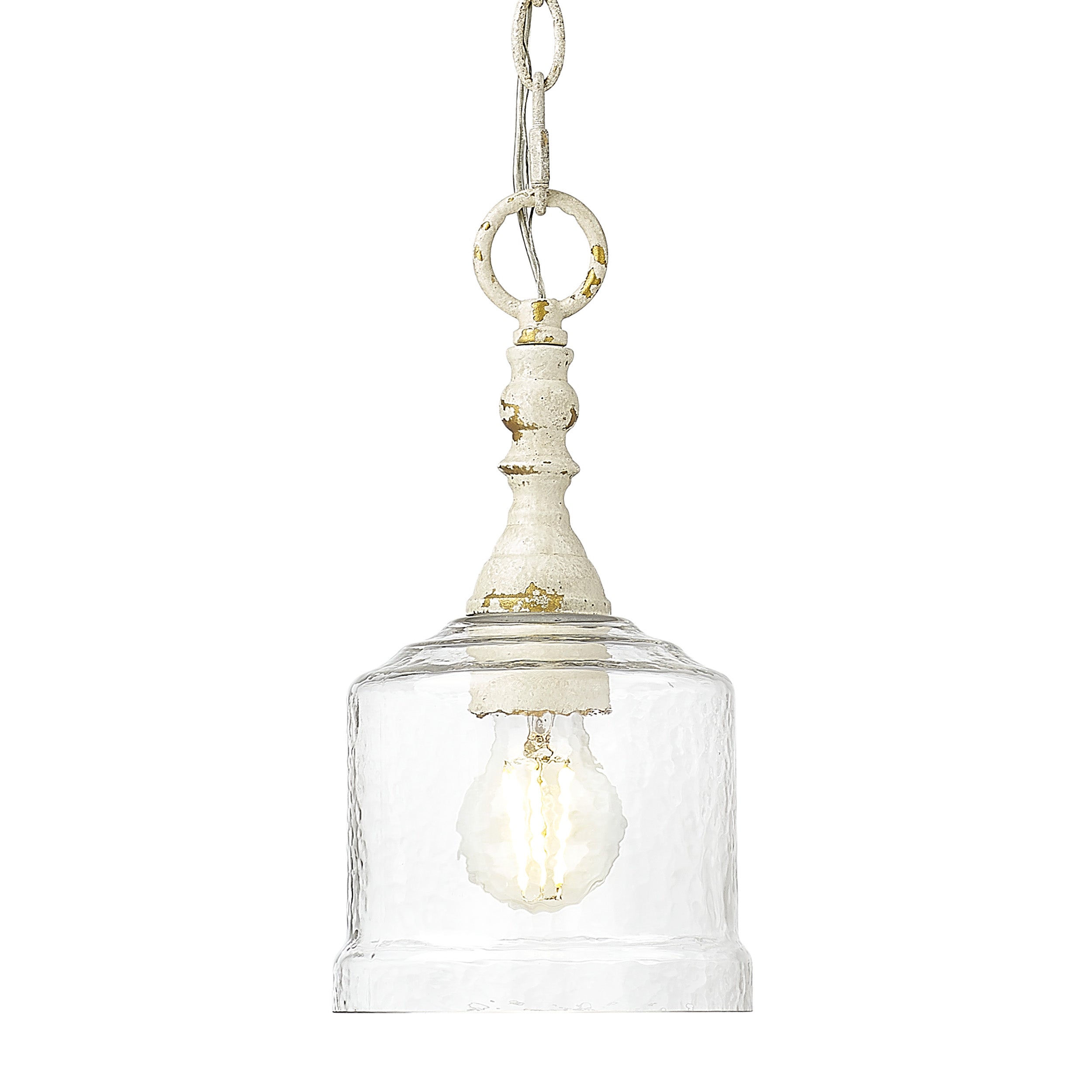 Golden Lighting Keating 1-light Pendant in Antique Ivory and Hammered Water Glass