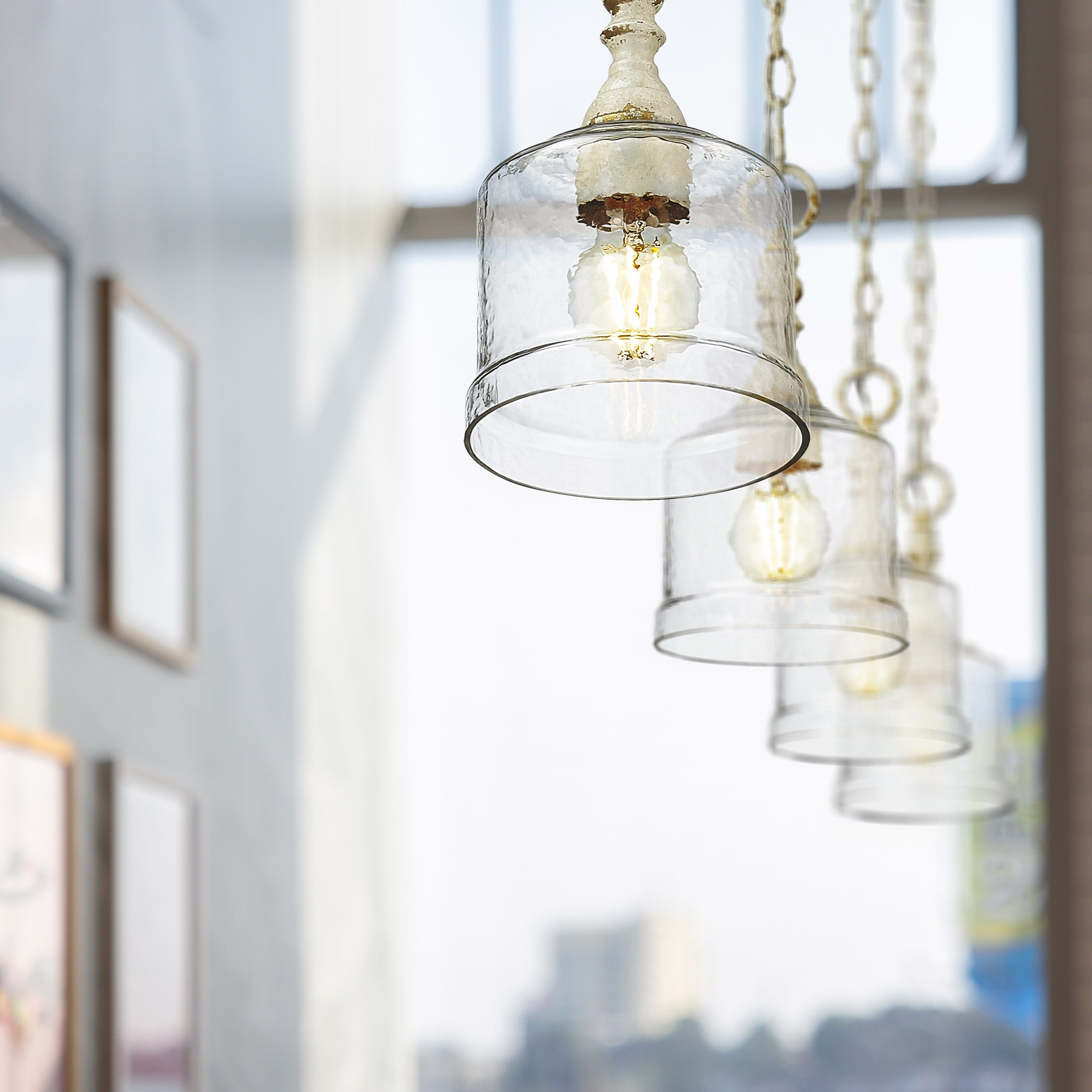 Golden Lighting Keating 1-light Pendant in Antique Ivory and Hammered Water Glass - - Golden Lighting