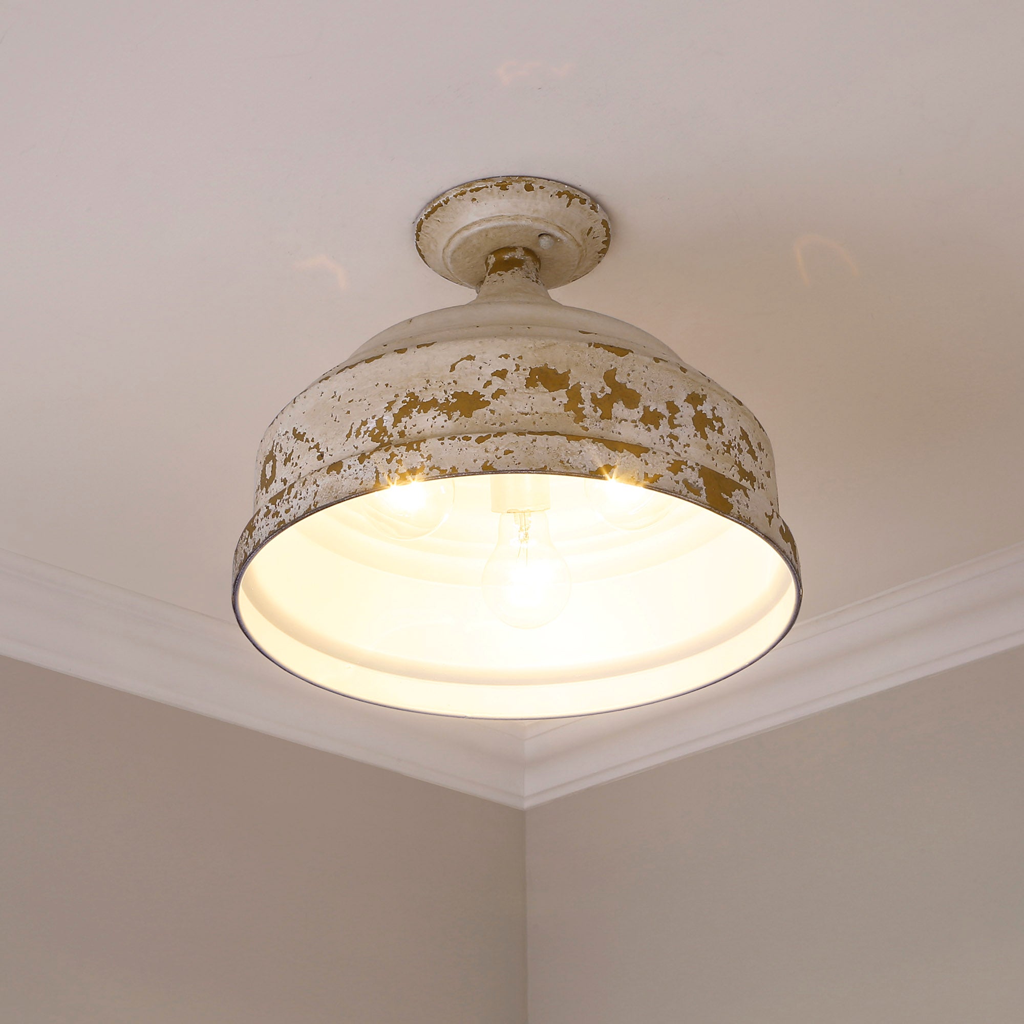 Golden Lighting Keating 3-light Semi-Flush Mount in Antique Ivory - - Golden Lighting