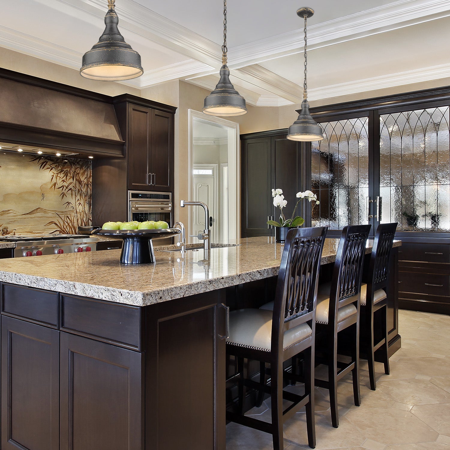 Golden Lighting Keating 1-light Pendant in Antique Black Iron and Antique Black Iron shade