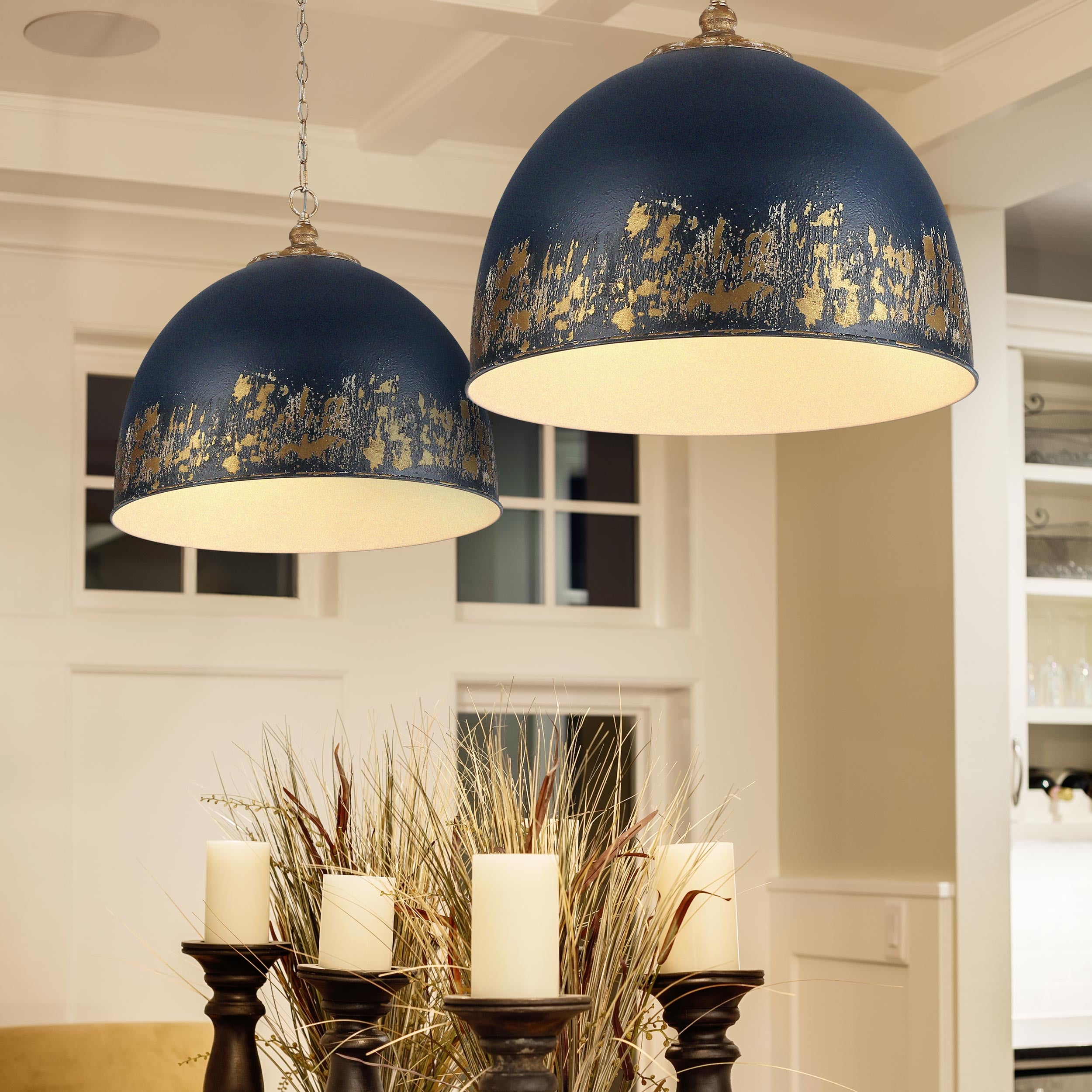 Golden Lighting Alison 5-light Pendant in Vintage Gold and Antique Matte Navy shade