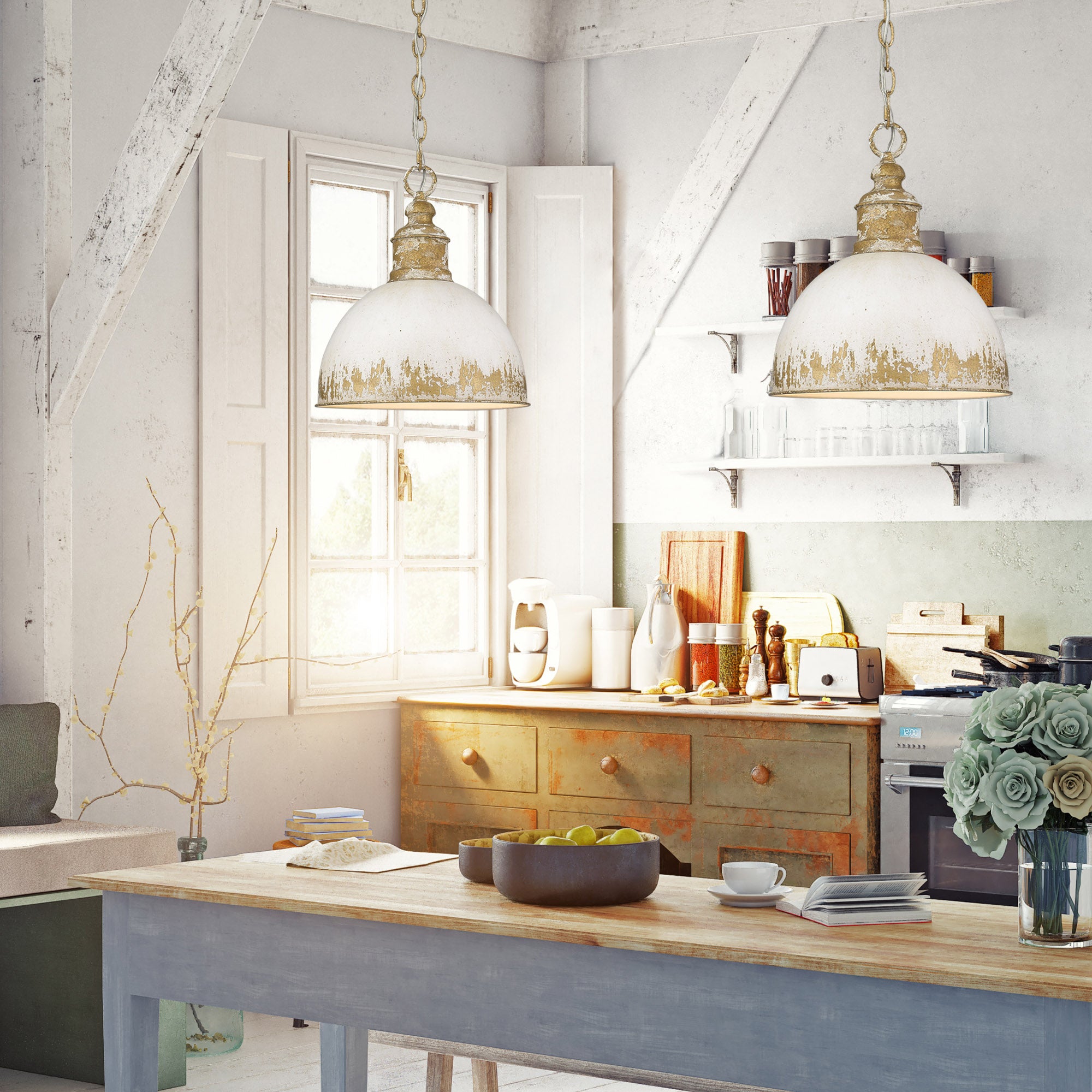 Alison Medium Pendant in Vintage Gold with Antique Ivory Shade - Default Title - Golden Lighting