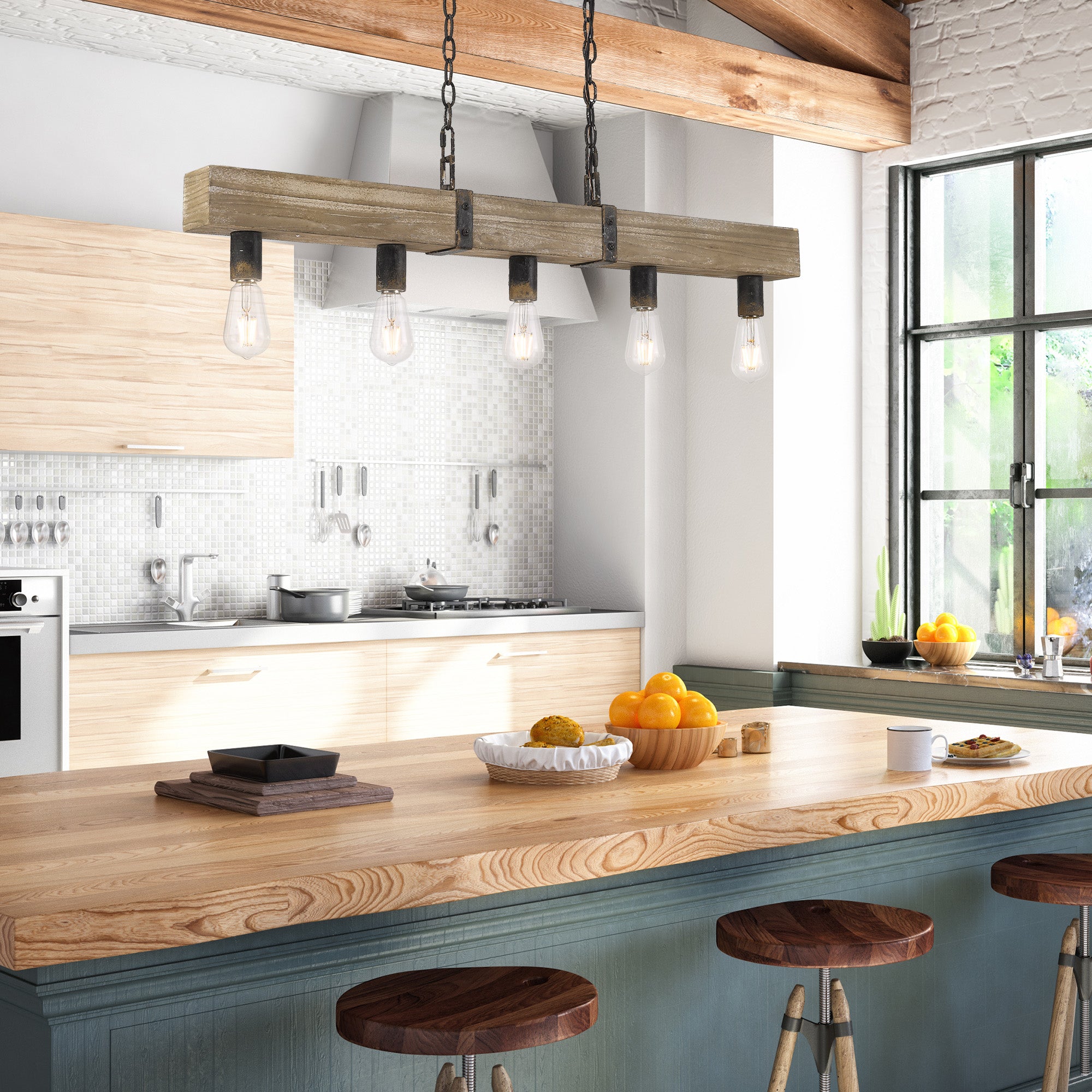 Golden Lighting Garrett 5-light Island Light in Antique Black Iron