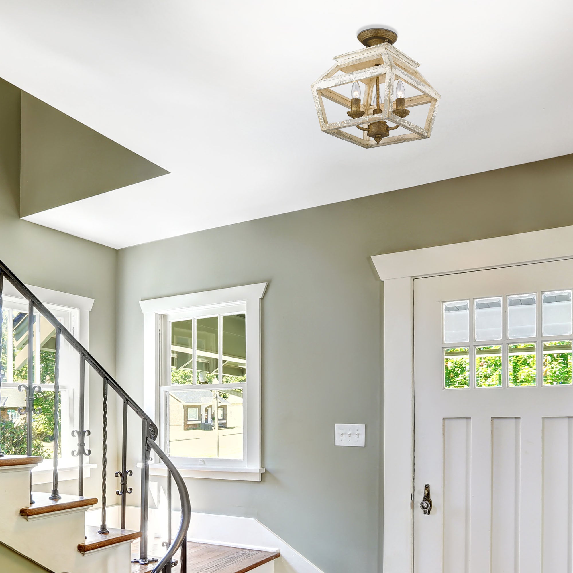 Golden Lighting Haiden 3-light Semi-Flush Mount in Burnished Chestnut