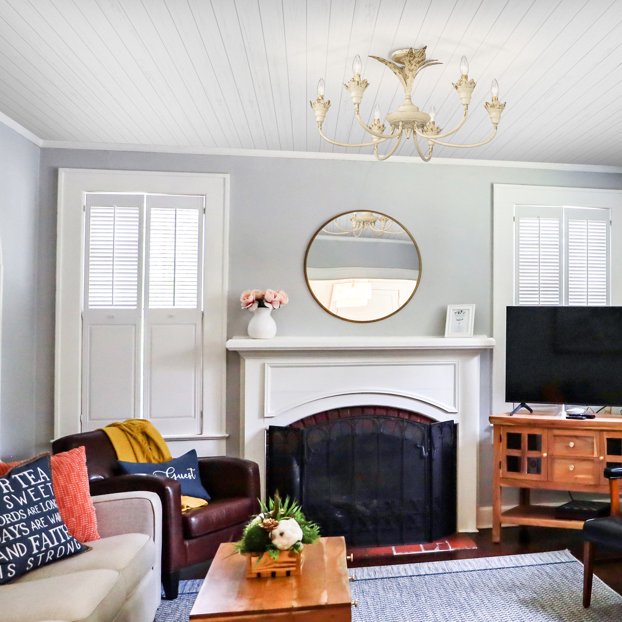 Golden Lighting Lillianne 6-light Semi-Flush Mount in Antique Ivory