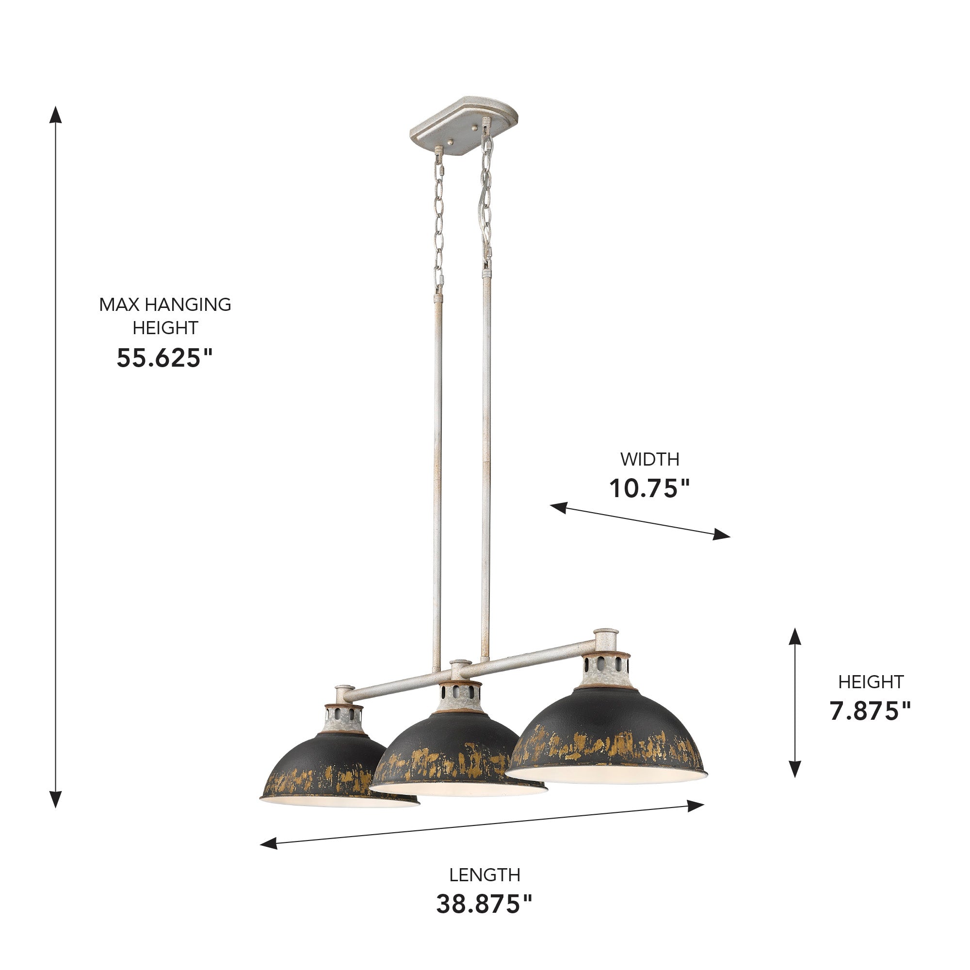 Golden Lighting Kinsley 3-light Island Light in Antique Black Iron shade - - Golden Lighting