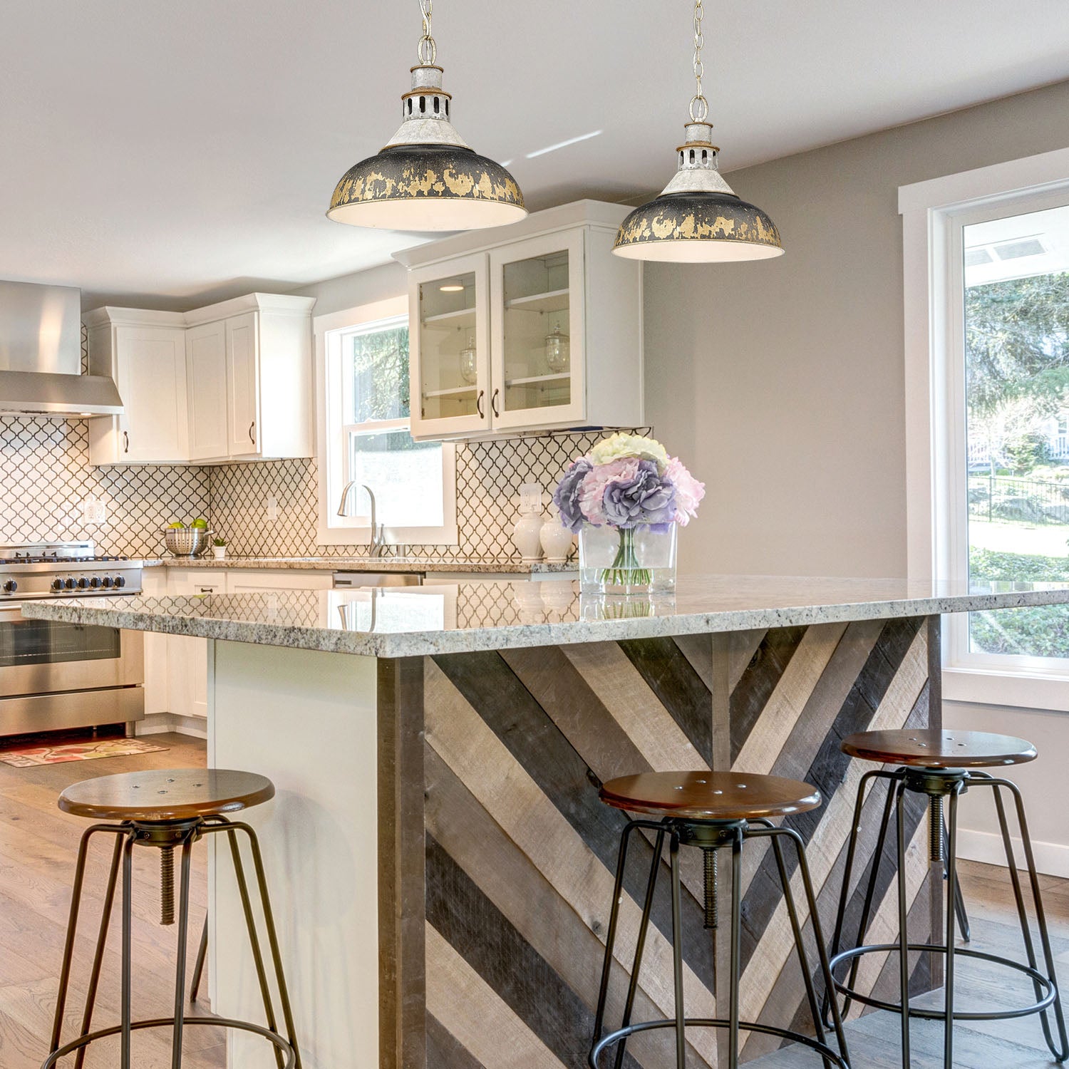 Golden Lighting Kinsley 1-light Pendant in Antique Black Iron shade